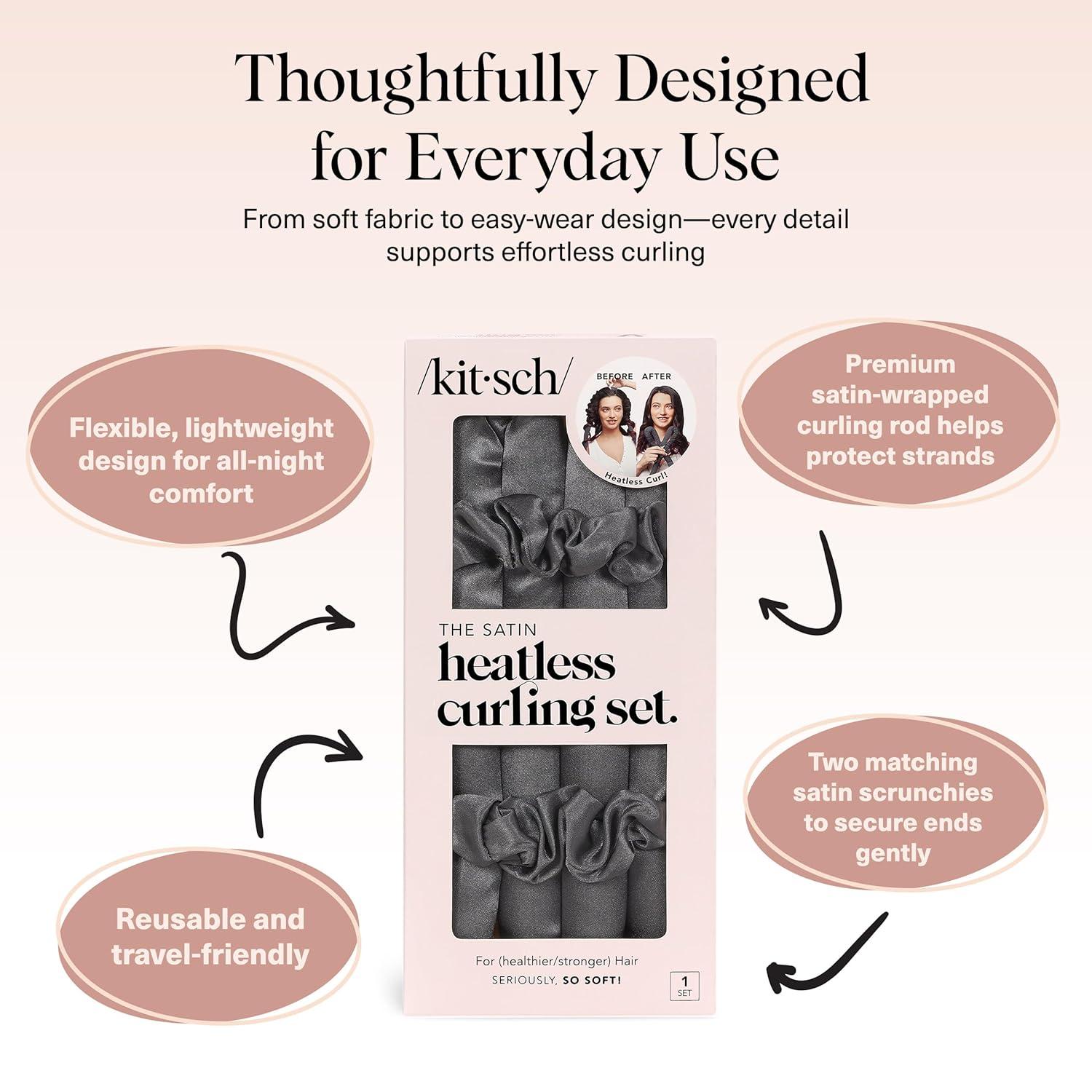 imageKitsch Satin Heatless Curling Set  Heatless Curls Overnight with 34quot Hair Curler ampamp 2 Satin Scrunchies  Comfortable Hair Curlers to Sleep In for FrizzFree No Heat Damage Styling  Sunset Tie Dye02 Charcoal