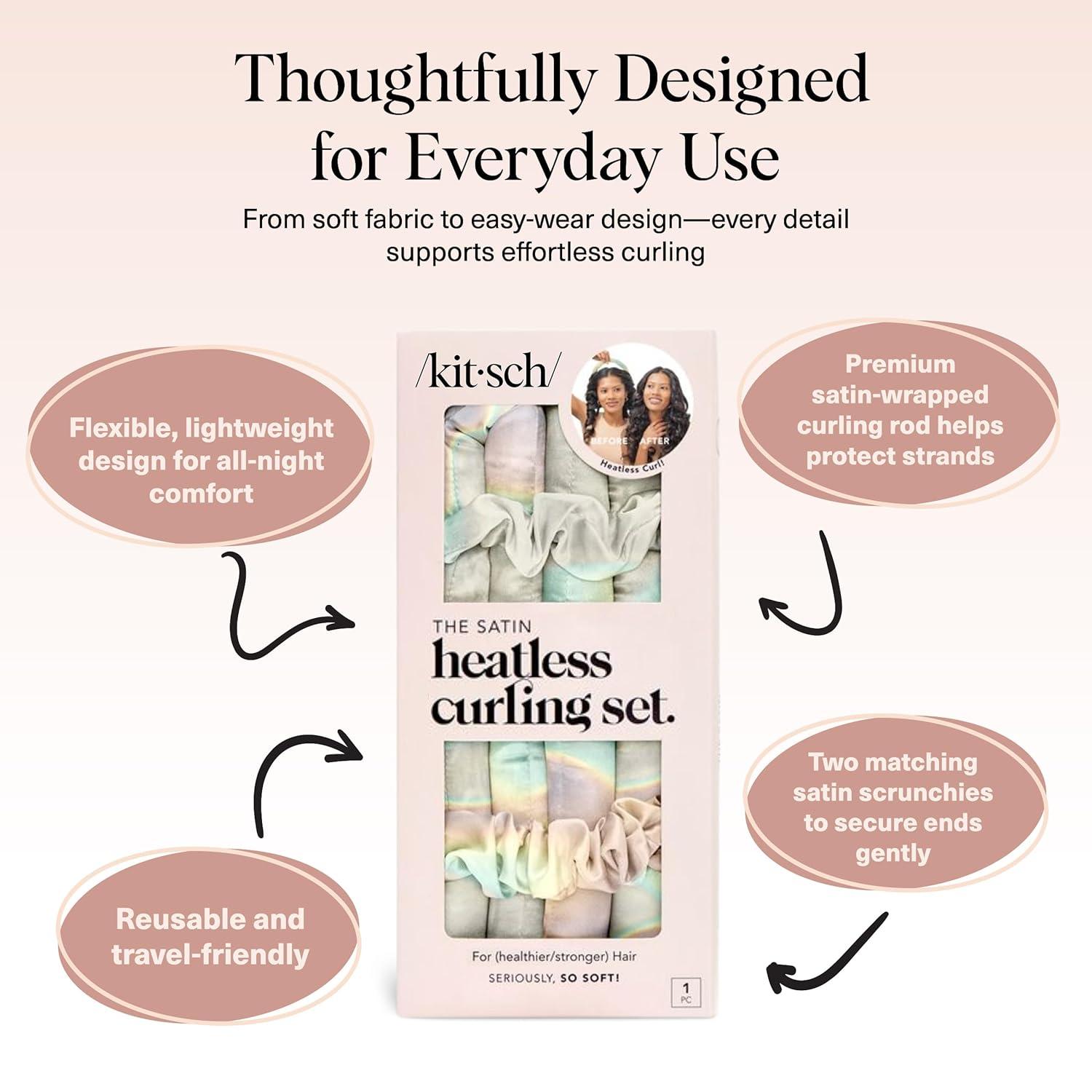 imageKitsch Satin Heatless Curling Set  Heatless Curls Overnight with 34quot Hair Curler ampamp 2 Satin Scrunchies  Comfortable Hair Curlers to Sleep In for FrizzFree No Heat Damage Styling  Sunset Tie Dye03 Aura