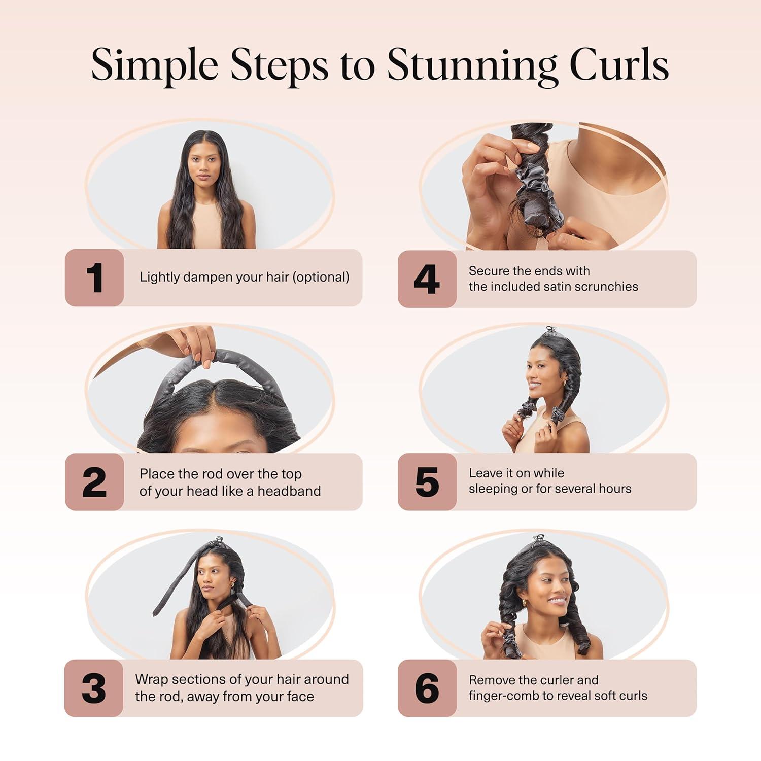imageKitsch Satin Heatless Curling Set  Heatless Curls Overnight with 34quot Hair Curler ampamp 2 Satin Scrunchies  Comfortable Hair Curlers to Sleep In for FrizzFree No Heat Damage Styling  Sunset Tie Dye02 Charcoal