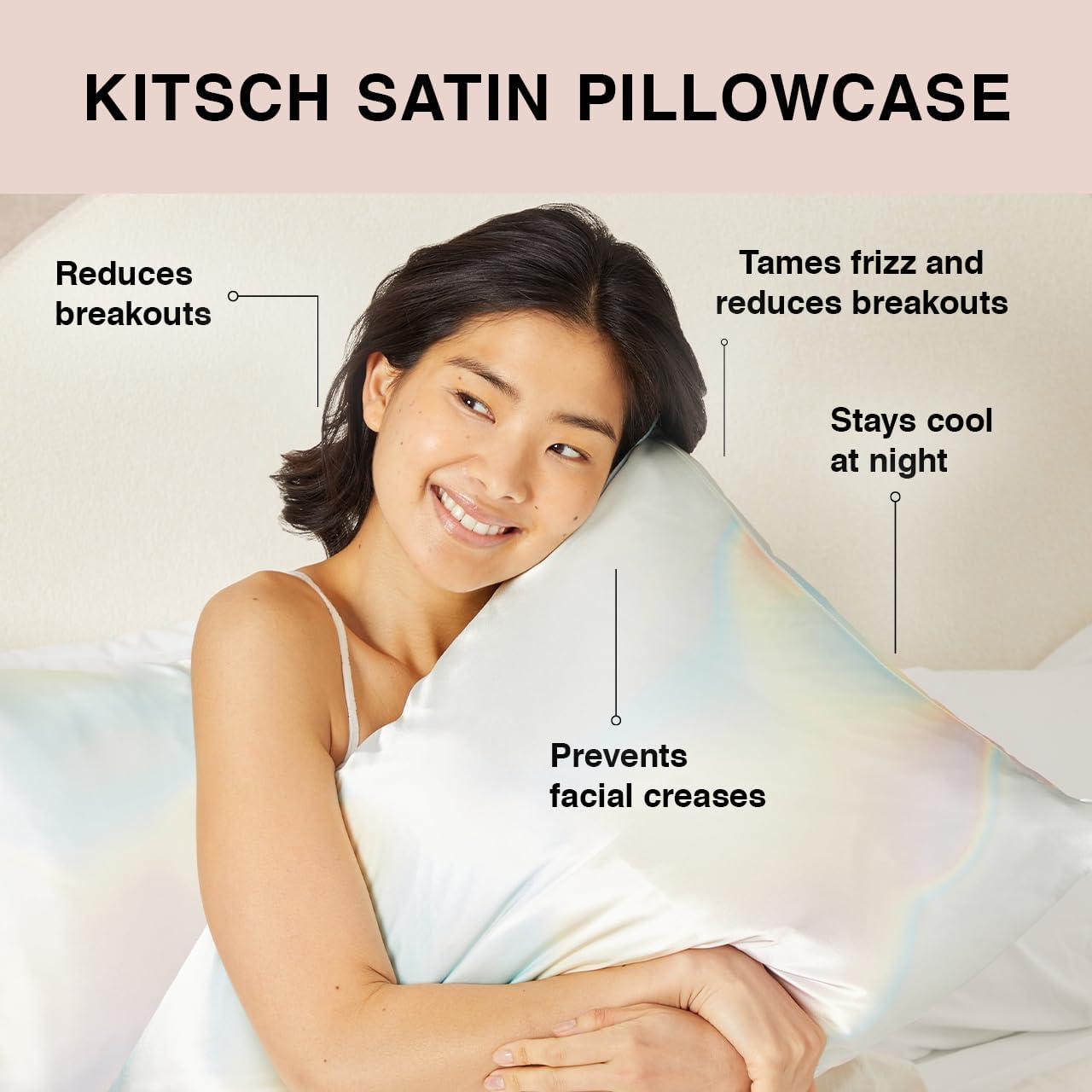 imageKitsch Satin Pillowcase with Zipper for Hair ampamp Skin  Softer Than Silk Machine Washable WrinkleFree  QueenStandard 19x26 with Satin Scrunchie NoDamage Silk Hair Tie  AuraHoliday Aura