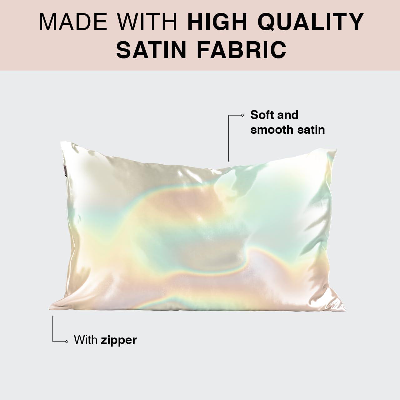 imageKitsch Satin Pillowcase with Zipper for Hair ampamp Skin  Softer Than Silk Machine Washable WrinkleFree  QueenStandard 19x26 with Satin Scrunchie NoDamage Silk Hair Tie  AuraHoliday Aura