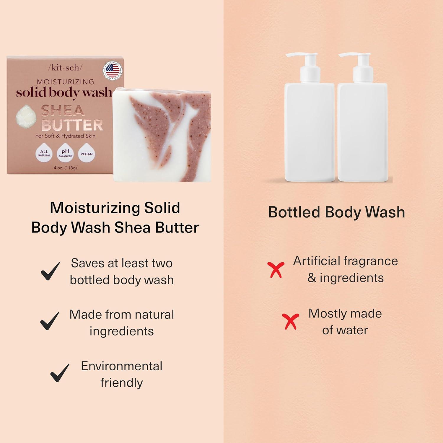 imageKitsch Shea Butter Exfoliating Body Wash Bar  Moisturizing Bar Soap ampamp Gentle Soap Bar with PlantBased Exfoliants  Hydrates Softens ampamp Soothes Skin  Paraben Silicone ampamp SulfateFree  4 oz