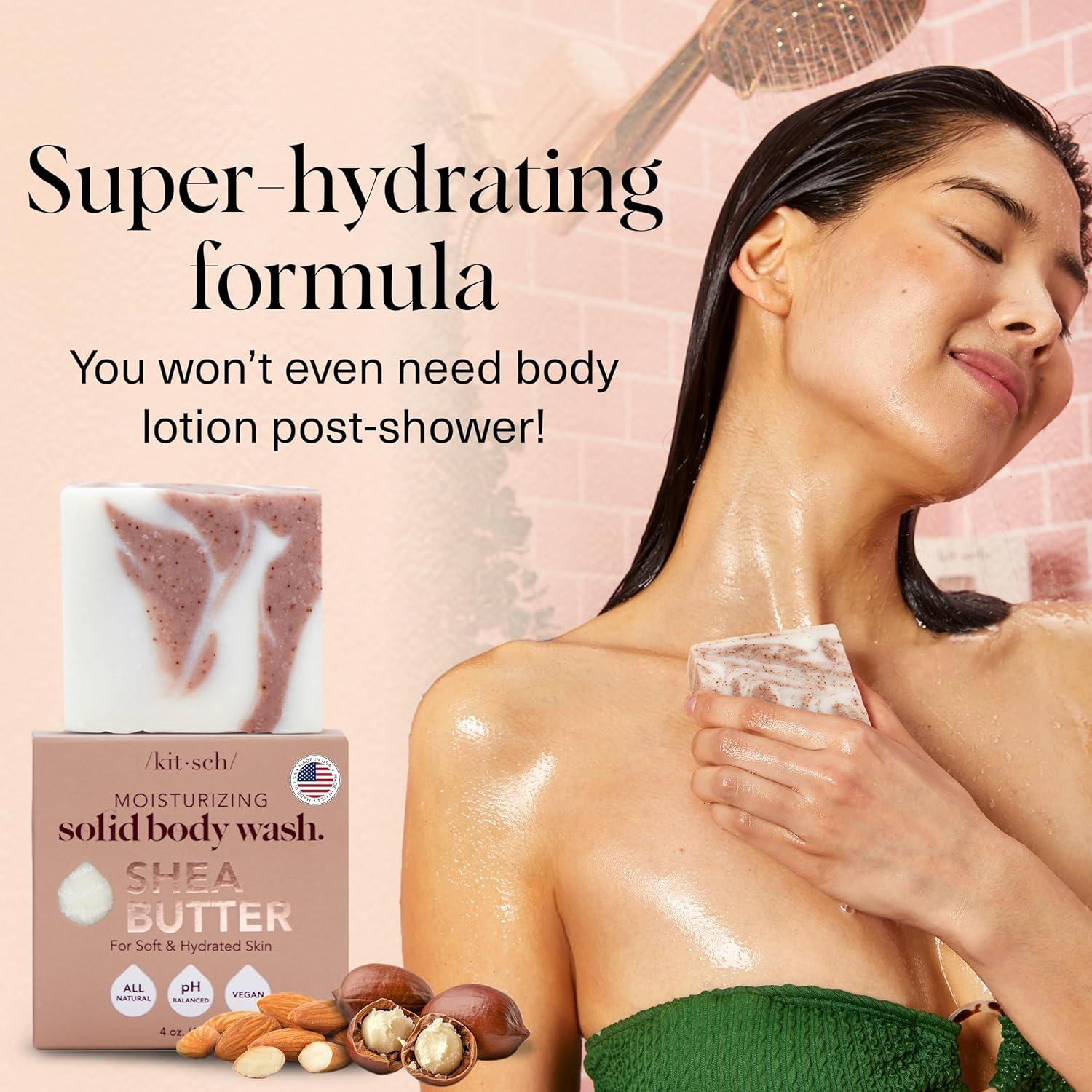 imageKitsch Shea Butter Exfoliating Body Wash Bar  Moisturizing Bar Soap ampamp Gentle Soap Bar with PlantBased Exfoliants  Hydrates Softens ampamp Soothes Skin  Paraben Silicone ampamp SulfateFree  4 oz