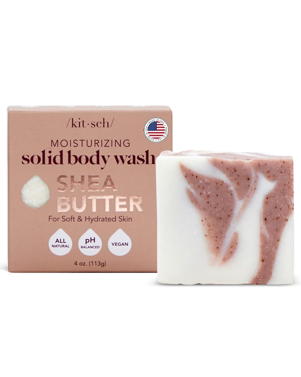 imageKitsch Shea Butter Exfoliating Body Wash Bar  Moisturizing Bar Soap ampamp Gentle Soap Bar with PlantBased Exfoliants  Hydrates Softens ampamp Soothes Skin  Paraben Silicone ampamp SulfateFree  4 oz