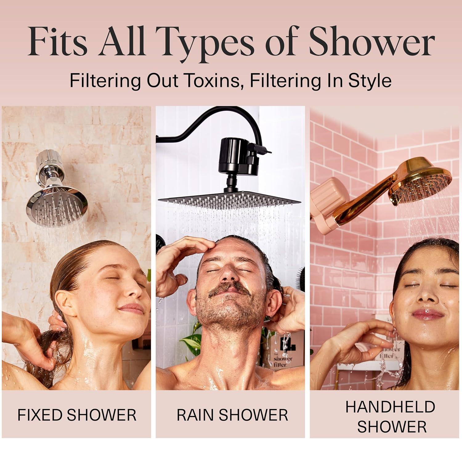 imageKitsch Shower Head Filter for Hard Water  Shower Filter with KDF55 ampamp Calcium Sulfite Helps Reduce Chlorine ampamp Impurities Water Softener  Bathroom Accessories for Healthier Hair ampamp Skin  BlackBlack