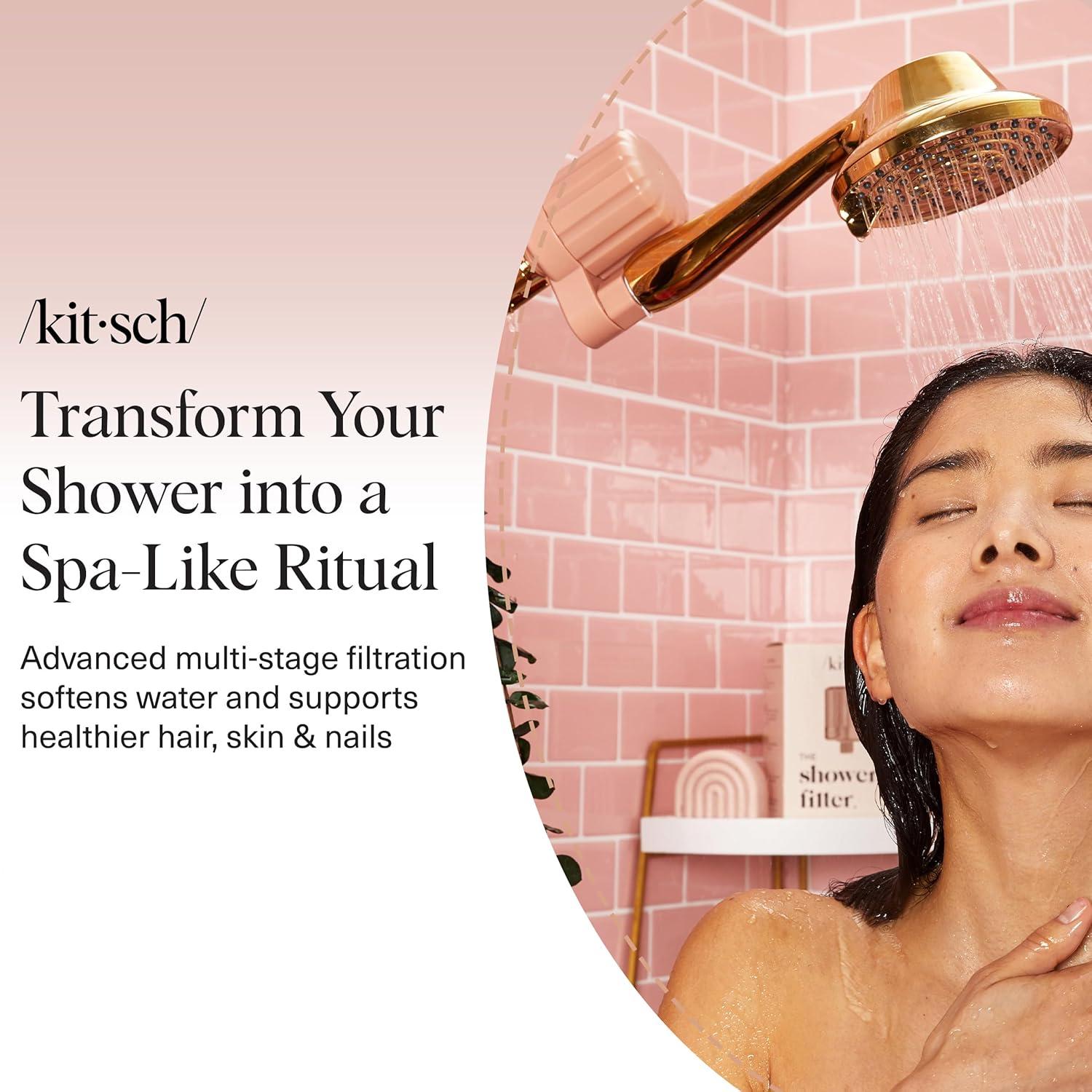imageKitsch Shower Head Filter for Hard Water  Shower Filter with KDF55 ampamp Calcium Sulfite Helps Reduce Chlorine ampamp Impurities Water Softener  Bathroom Accessories for Healthier Hair ampamp Skin  BlackTerracotta