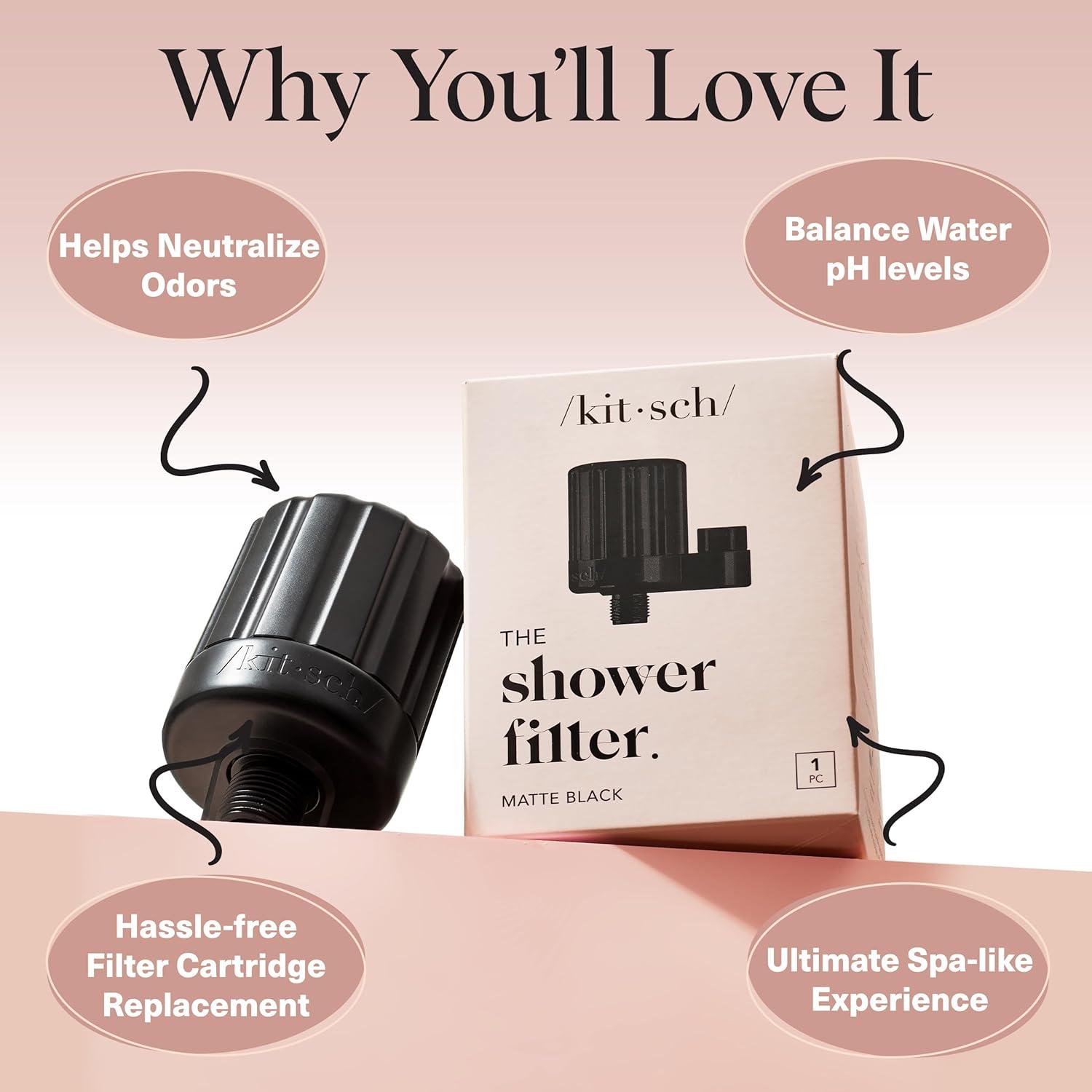 imageKitsch Shower Head Filter for Hard Water  Shower Filter with KDF55 ampamp Calcium Sulfite Helps Reduce Chlorine ampamp Impurities Water Softener  Bathroom Accessories for Healthier Hair ampamp Skin  BlackBlack