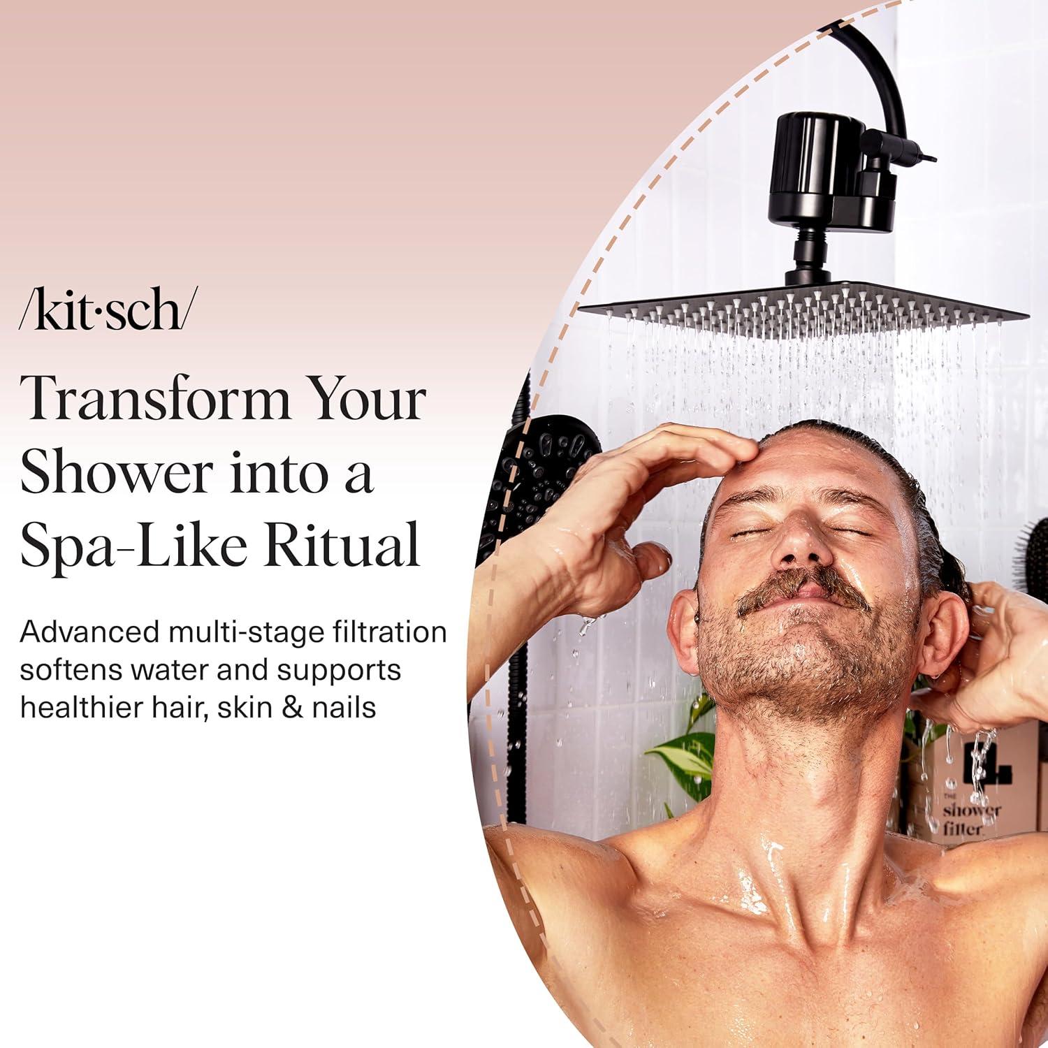 imageKitsch Shower Head Filter for Hard Water  Shower Filter with KDF55 ampamp Calcium Sulfite Helps Reduce Chlorine ampamp Impurities Water Softener  Bathroom Accessories for Healthier Hair ampamp Skin  BlackBlack
