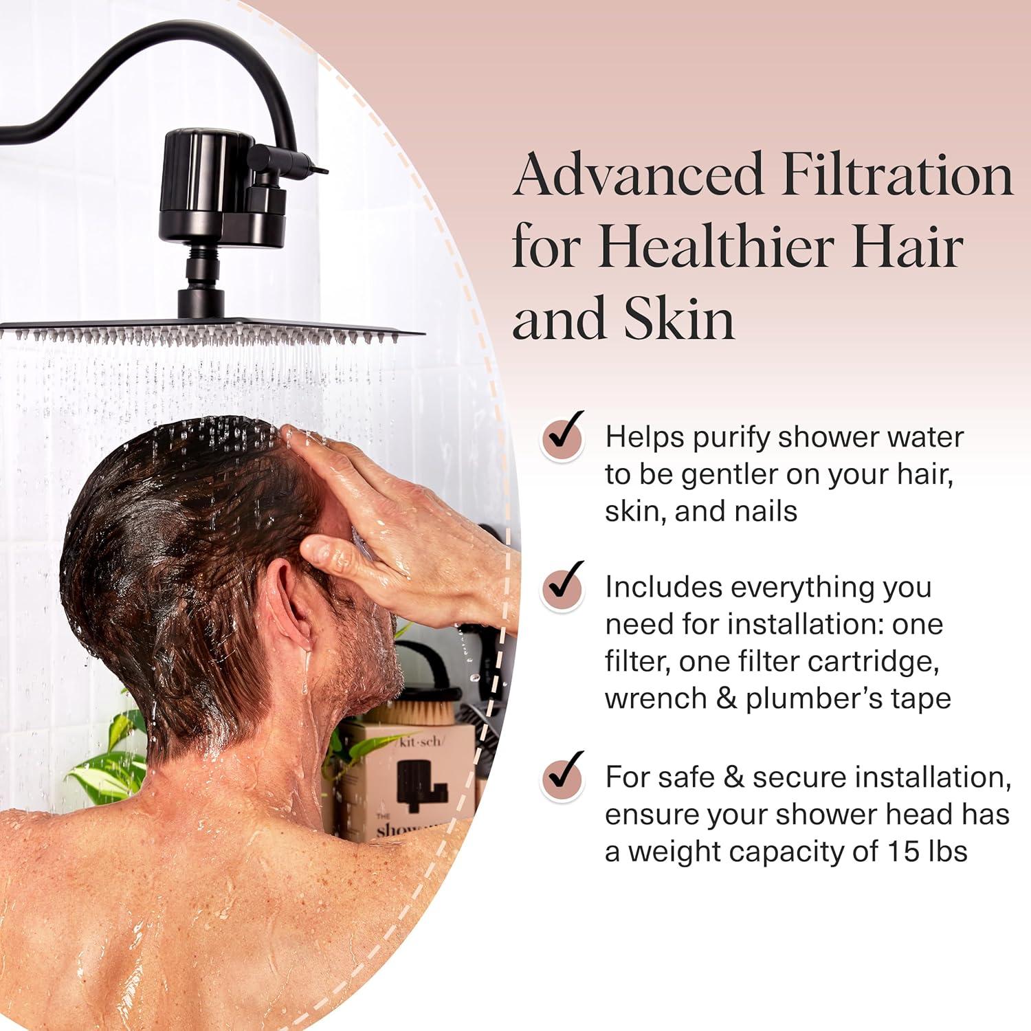 imageKitsch Shower Head Filter for Hard Water  Shower Filter with KDF55 ampamp Calcium Sulfite Helps Reduce Chlorine ampamp Impurities Water Softener  Bathroom Accessories for Healthier Hair ampamp Skin  BlackBlack