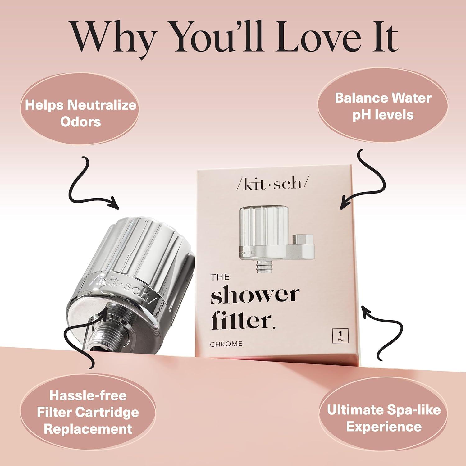 imageKitsch Shower Head Filter for Hard Water  Shower Filter with KDF55 ampamp Calcium Sulfite Helps Reduce Chlorine ampamp Impurities Water Softener  Bathroom Accessories for Healthier Hair ampamp Skin  BlackChrome