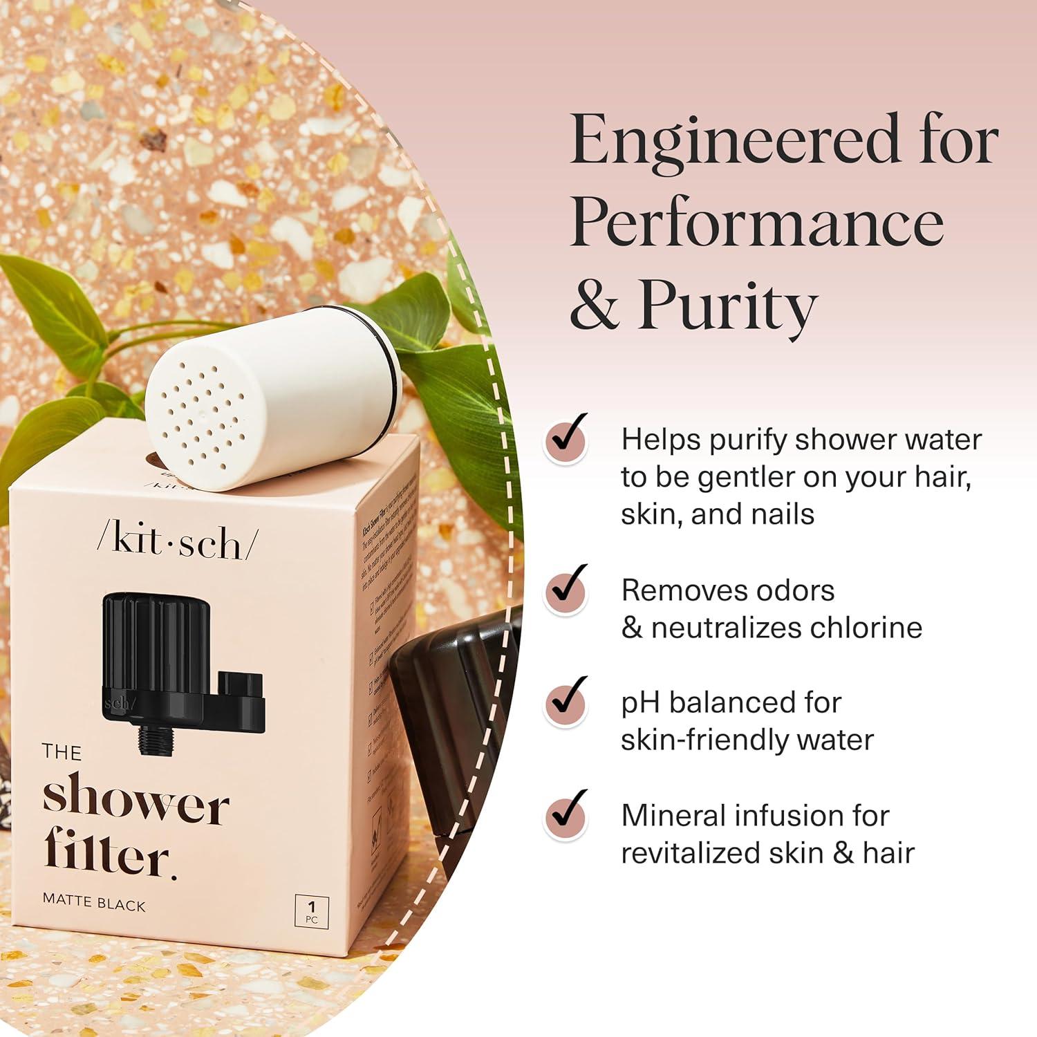 imageKitsch Shower Head Filter for Hard Water  Shower Filter with KDF55 ampamp Calcium Sulfite Helps Reduce Chlorine ampamp Impurities Water Softener  Bathroom Accessories for Healthier Hair ampamp Skin  BlackWhite