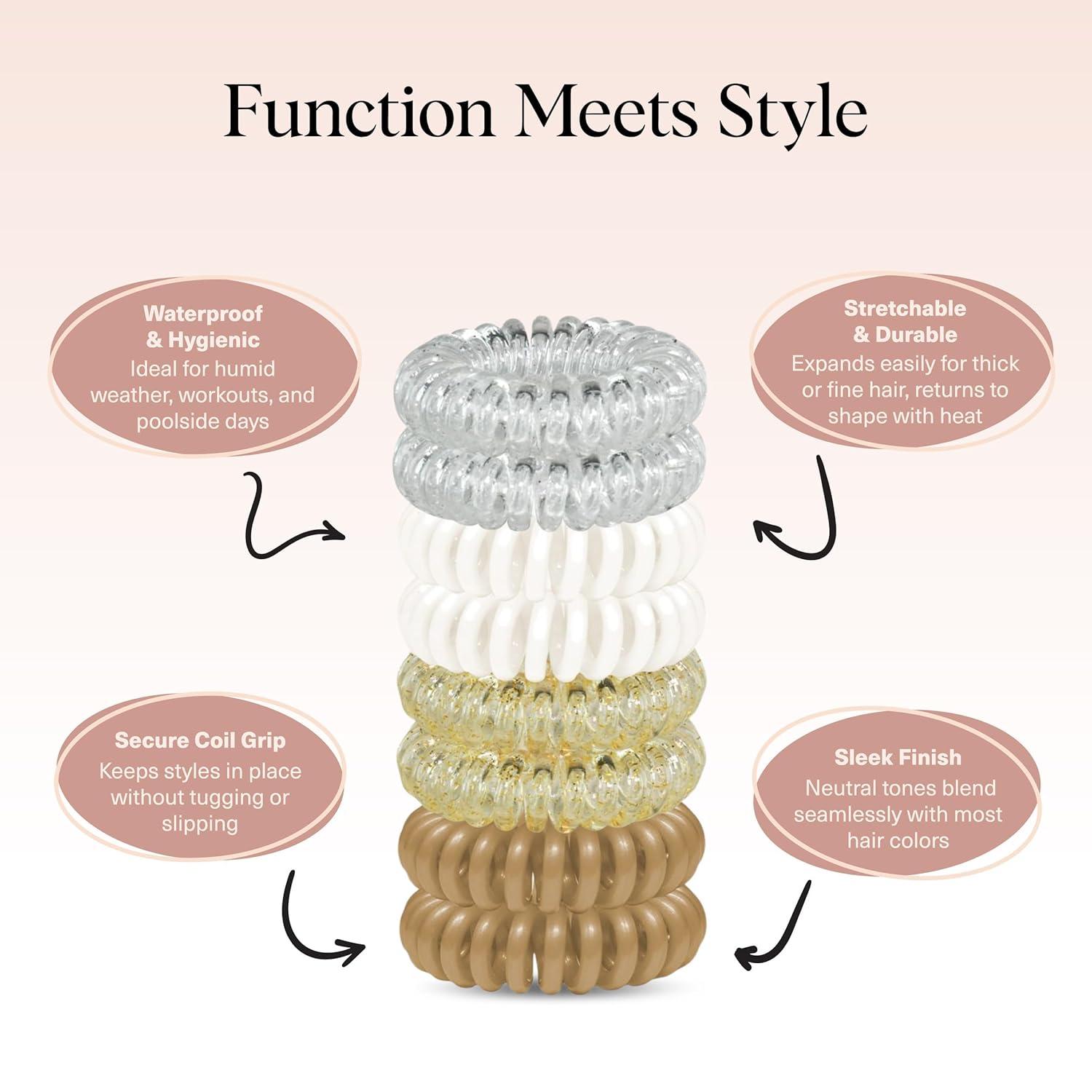 imageKitsch Spiral Hair Ties for Women  Creaseless and Dentfree Black Hair Ties No Damage Phone Cord Coils  Made of Flexible and Durable Plastic  Ideal for Daily Use  8pcsWhite