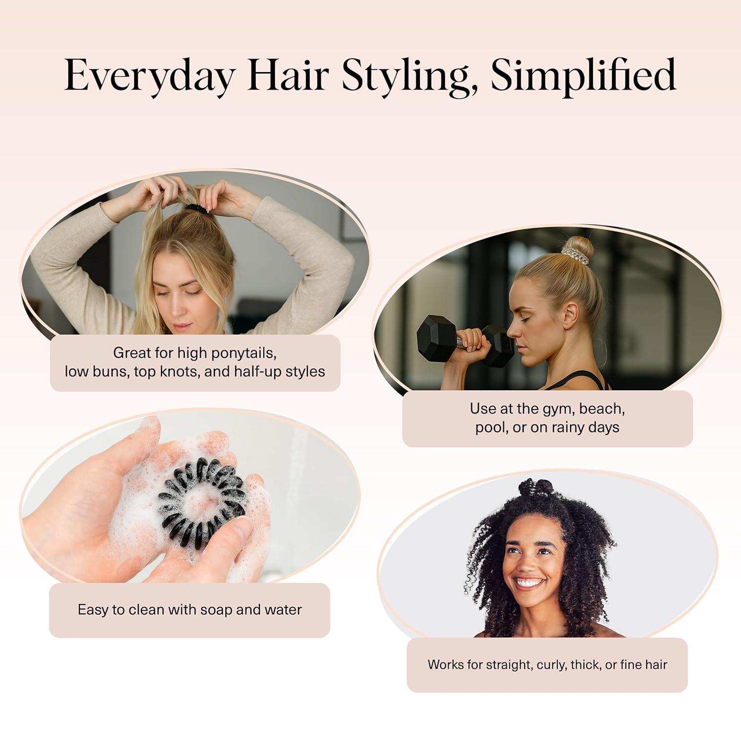 imageKitsch Spiral Hair Ties for Women  Creaseless and Dentfree Black Hair Ties No Damage Phone Cord Coils  Made of Flexible and Durable Plastic  Ideal for Daily Use  8pcsBrunette