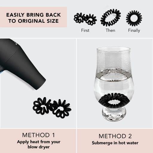imageKitsch Spiral Hair Ties for Women  Creaseless and Dentfree Black Hair Ties No Damage Phone Cord Coils  Made of Flexible and Durable Plastic  Ideal for Daily Use  8pcsBlack