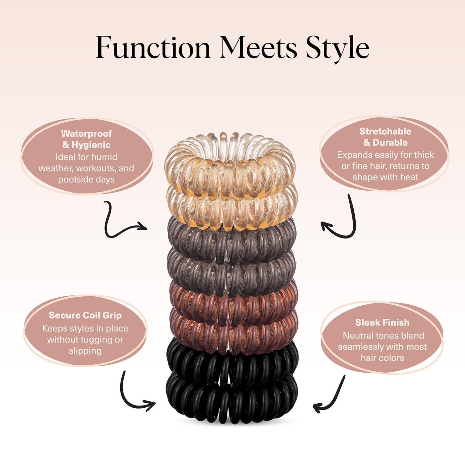 imageKitsch Spiral Hair Ties for Women  Creaseless and Dentfree Black Hair Ties No Damage Phone Cord Coils  Made of Flexible and Durable Plastic  Ideal for Daily Use  8pcsBrunette