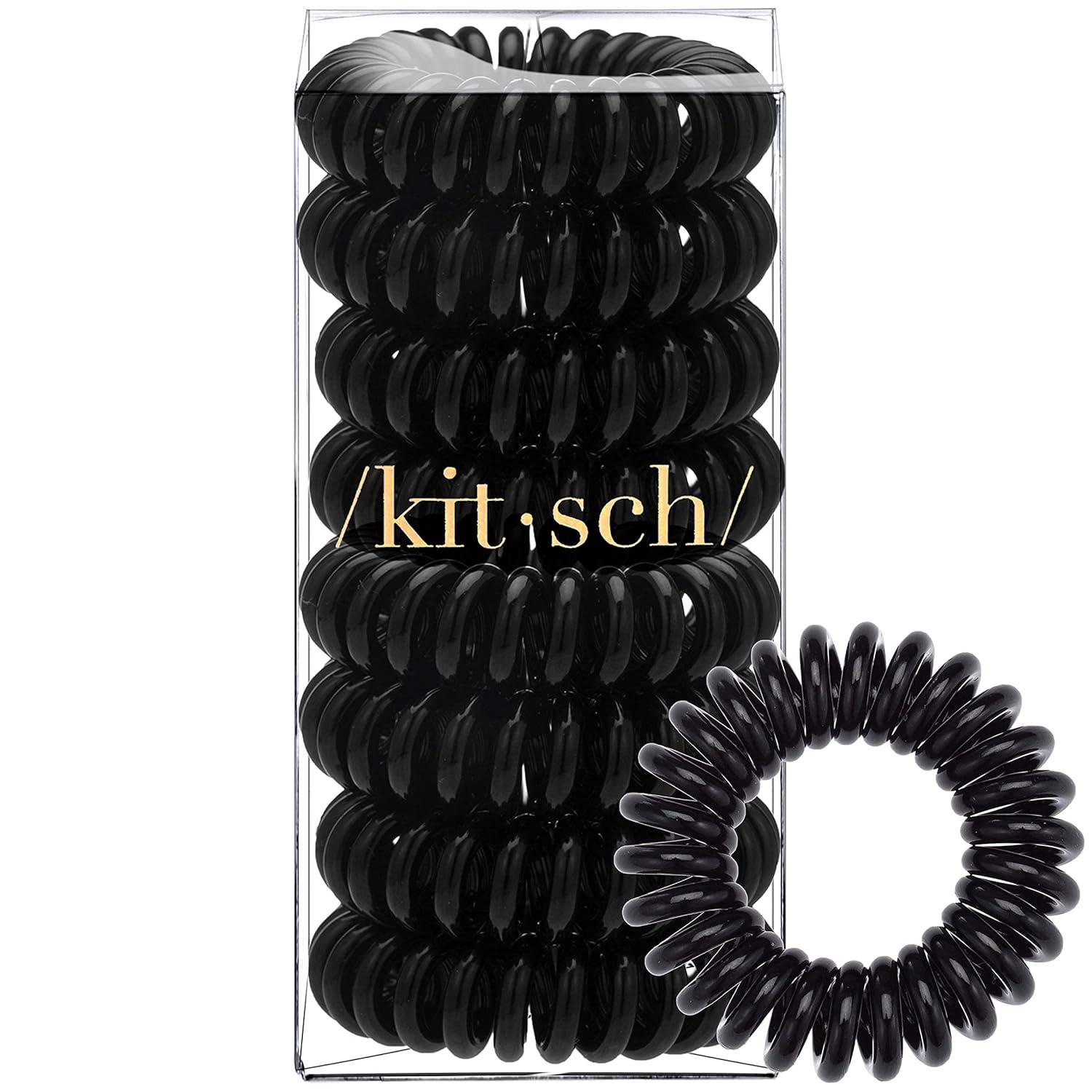 imageKitsch Spiral Hair Ties for Women  Creaseless and Dentfree Black Hair Ties No Damage Phone Cord Coils  Made of Flexible and Durable Plastic  Ideal for Daily Use  8pcsBlack