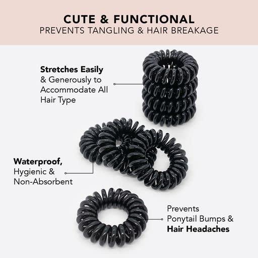 imageKitsch Spiral Hair Ties for Women  Creaseless and Dentfree Black Hair Ties No Damage Phone Cord Coils  Made of Flexible and Durable Plastic  Ideal for Daily Use  8pcsBlack