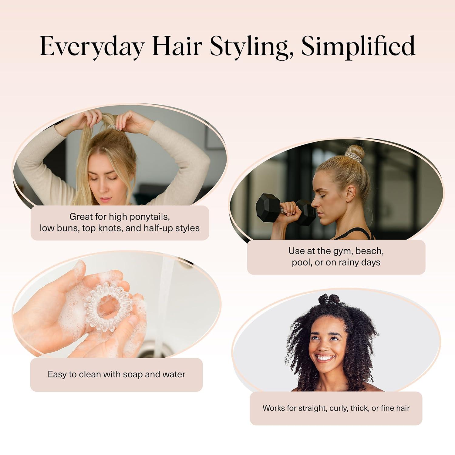 imageKitsch Spiral Hair Ties for Women  Creaseless and Dentfree Black Hair Ties No Damage Phone Cord Coils  Made of Flexible and Durable Plastic  Ideal for Daily Use  8pcsTransparent