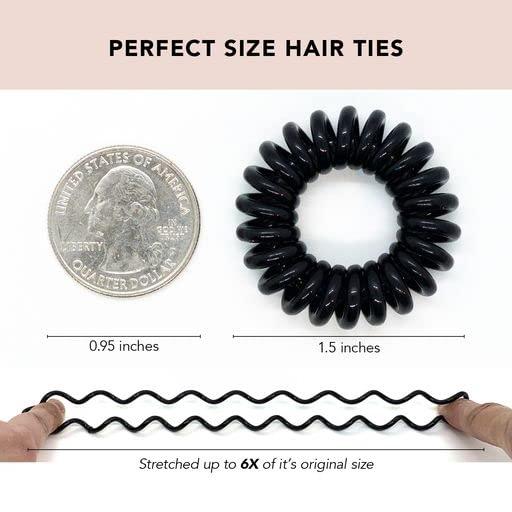imageKitsch Spiral Hair Ties for Women  Creaseless and Dentfree Black Hair Ties No Damage Phone Cord Coils  Made of Flexible and Durable Plastic  Ideal for Daily Use  8pcsBlack