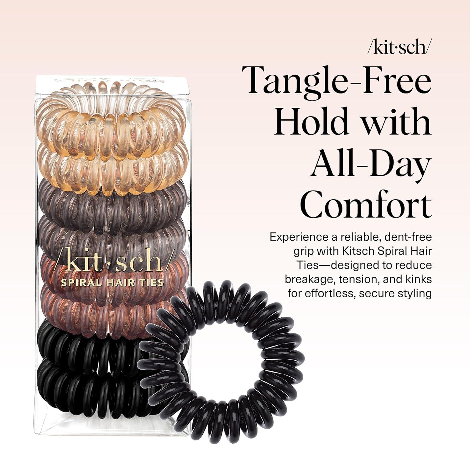 imageKitsch Spiral Hair Ties for Women  Creaseless and Dentfree Black Hair Ties No Damage Phone Cord Coils  Made of Flexible and Durable Plastic  Ideal for Daily Use  8pcsBrunette