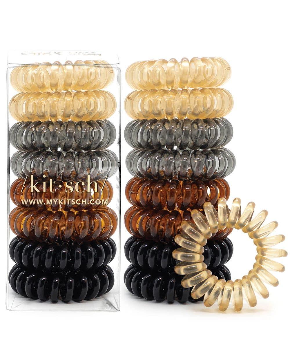 imageKitsch Spiral Hair Ties for Women  Creaseless and Dentfree Black Hair Ties No Damage Phone Cord Coils  Made of Flexible and Durable Plastic  Ideal for Daily Use  8pcsBrunette