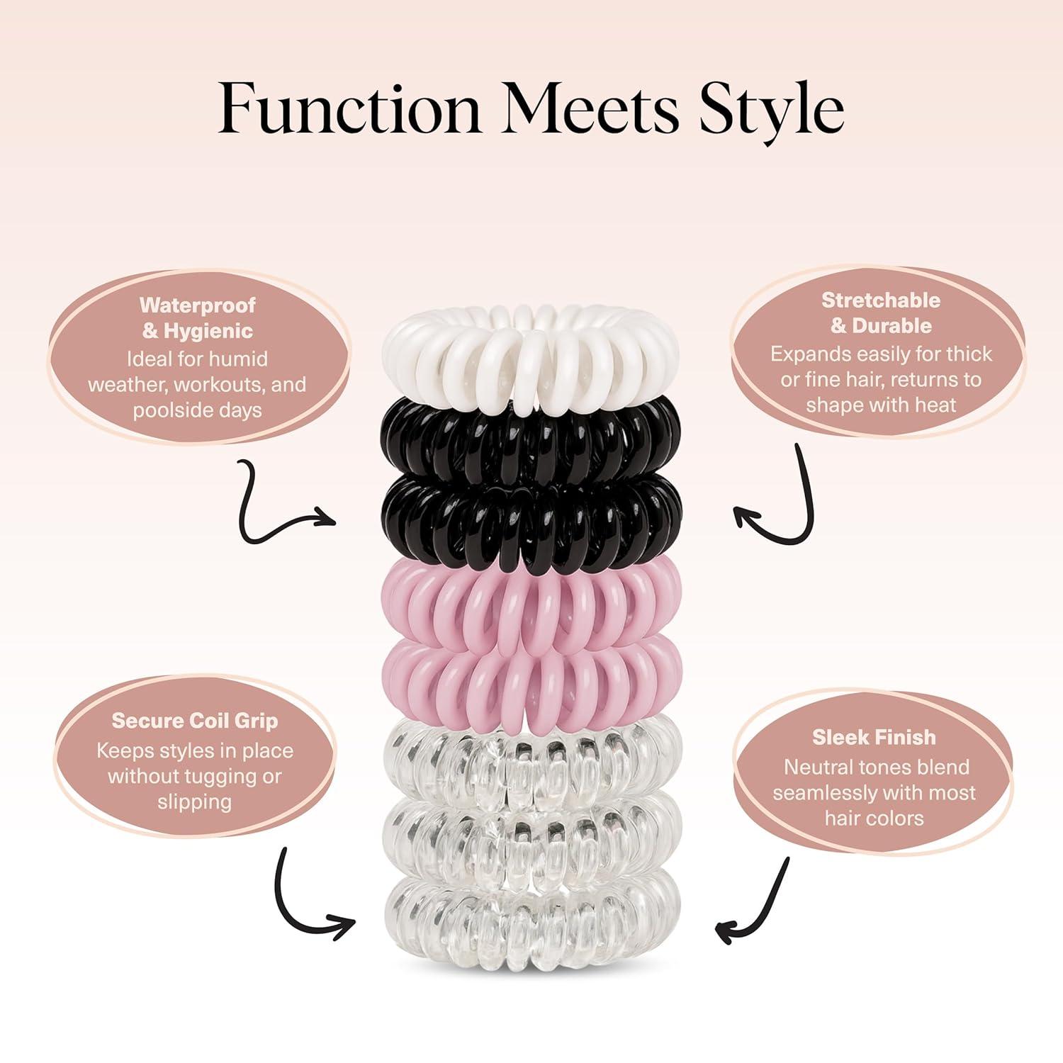 imageKitsch Spiral Hair Ties for Women  Creaseless and Dentfree Black Hair Ties No Damage Phone Cord Coils  Made of Flexible and Durable Plastic  Ideal for Daily Use  8pcsWatercolor