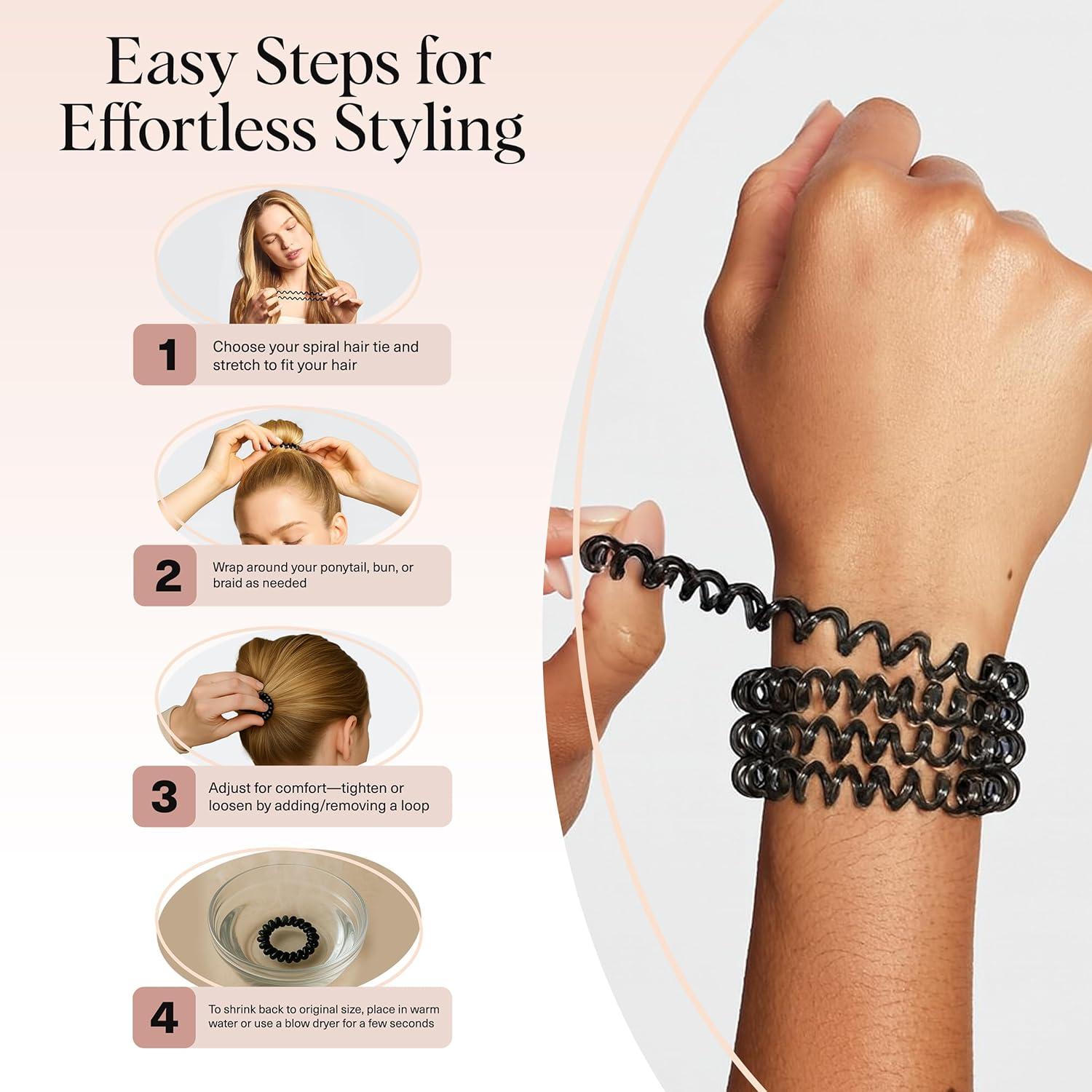 imageKitsch Spiral Hair Ties for Women  Creaseless and Dentfree Black Hair Ties No Damage Phone Cord Coils  Made of Flexible and Durable Plastic  Ideal for Daily Use  8pcsWatercolor