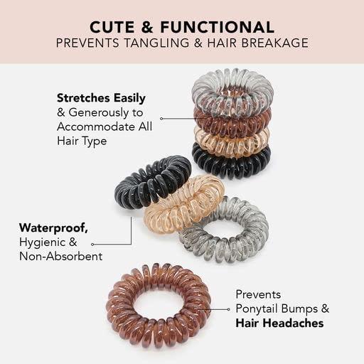 imageKitsch Spiral Hair Ties for Women  Creaseless and Dentfree Black Hair Ties No Damage Phone Cord Coils  Made of Flexible and Durable Plastic  Ideal for Daily Use  8pcsBrunette