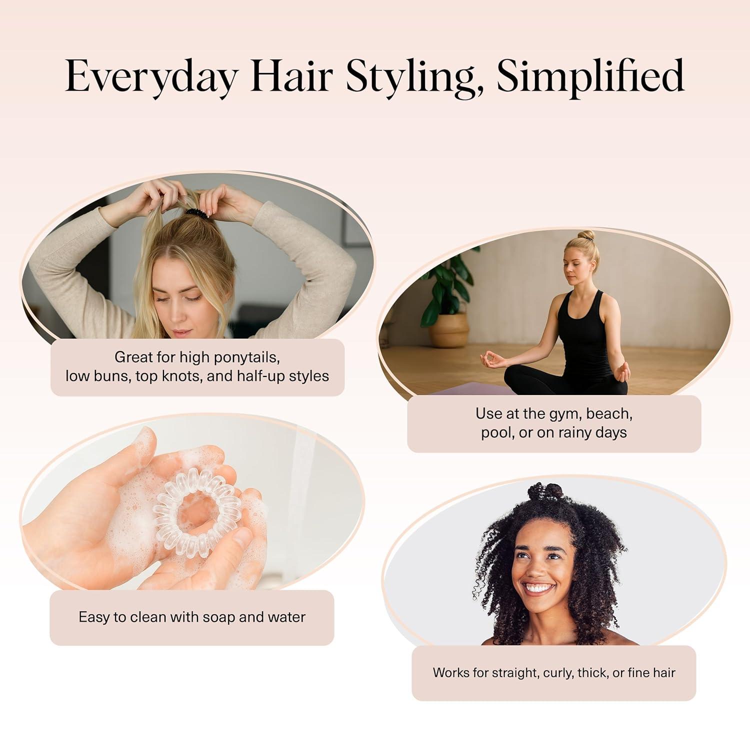 imageKitsch Spiral Hair Ties for Women  Creaseless and Dentfree Black Hair Ties No Damage Phone Cord Coils  Made of Flexible and Durable Plastic  Ideal for Daily Use  8pcsWatercolor