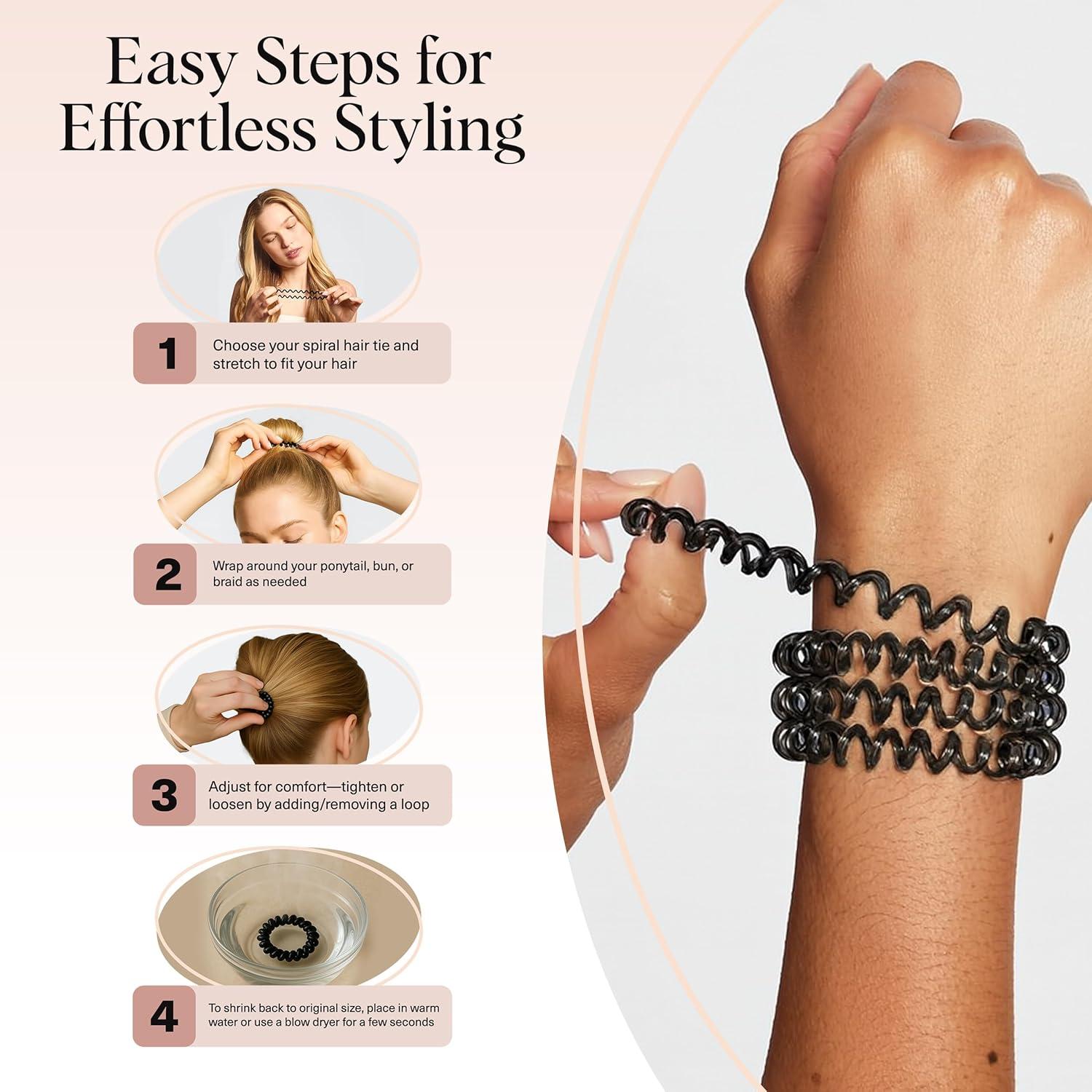 imageKitsch Spiral Hair Ties for Women  Creaseless and Dentfree Black Hair Ties No Damage Phone Cord Coils  Made of Flexible and Durable Plastic  Ideal for Daily Use  8pcsBrunette