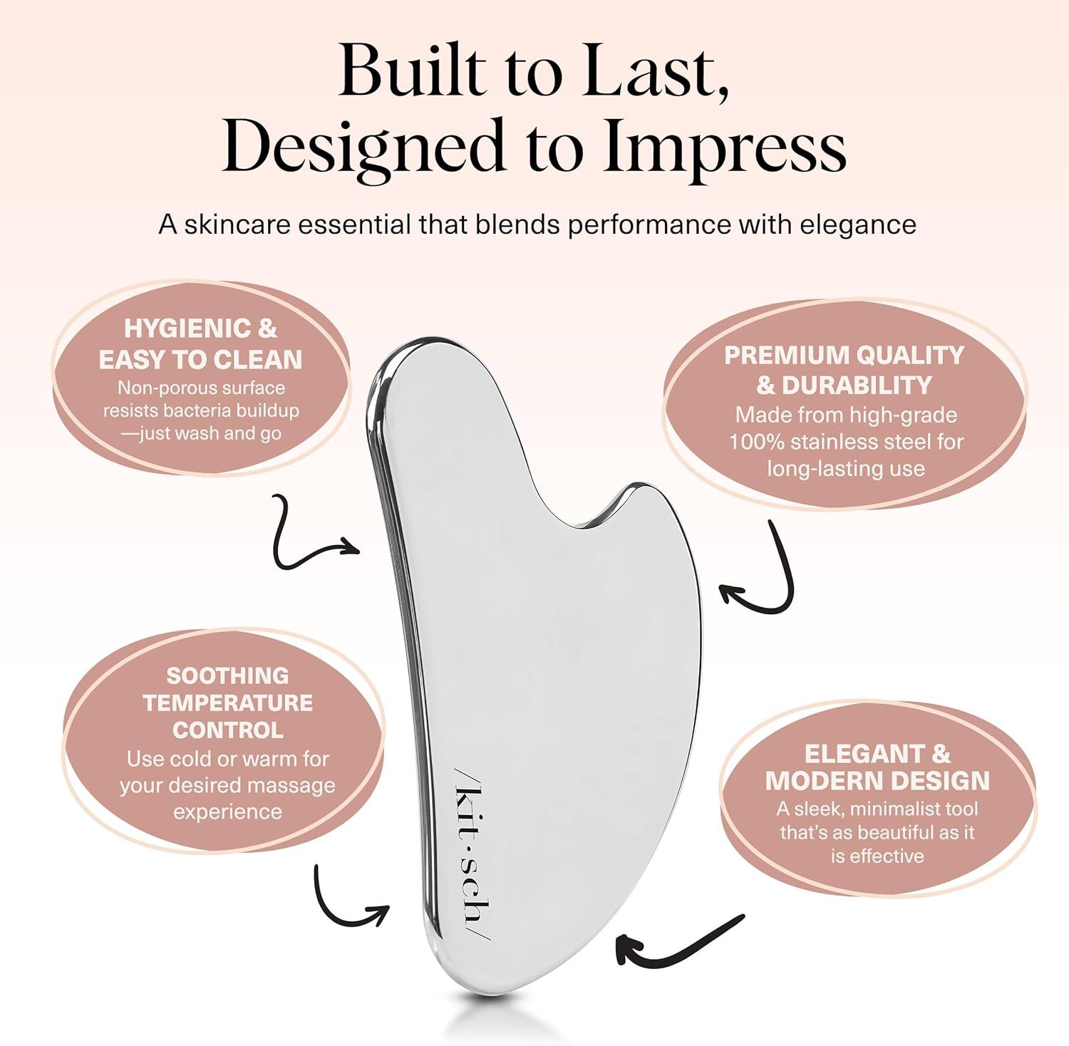imageKitsch Stainless Steel Gua Sha Facial Tools  Lymphatic Drainage Massager for Face ampamp Chin Jawline Shaper Double Chin Reducer Guasha Tool for Face Massager Skin Care Tools  IrridescentSilver