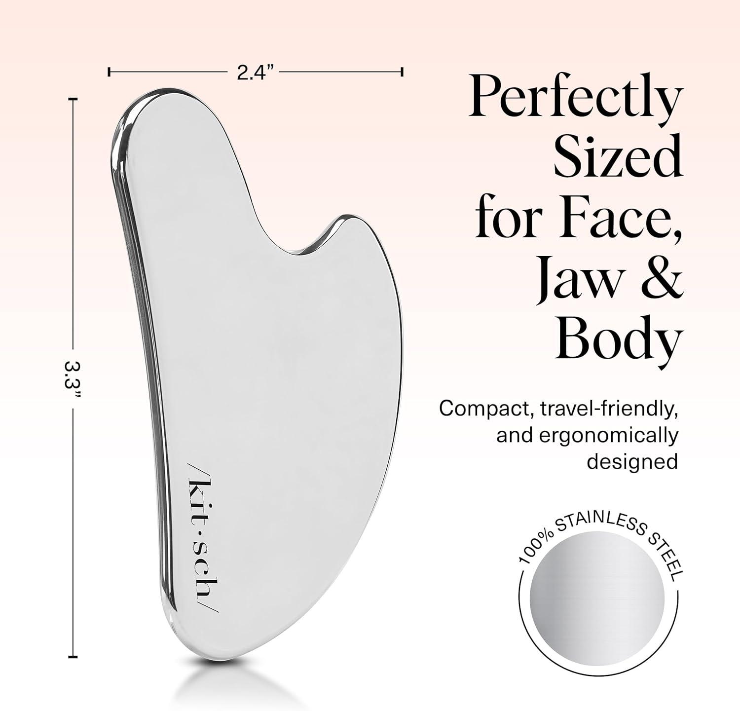 imageKitsch Stainless Steel Gua Sha Facial Tools  Lymphatic Drainage Massager for Face ampamp Chin Jawline Shaper Double Chin Reducer Guasha Tool for Face Massager Skin Care Tools  IrridescentSilver