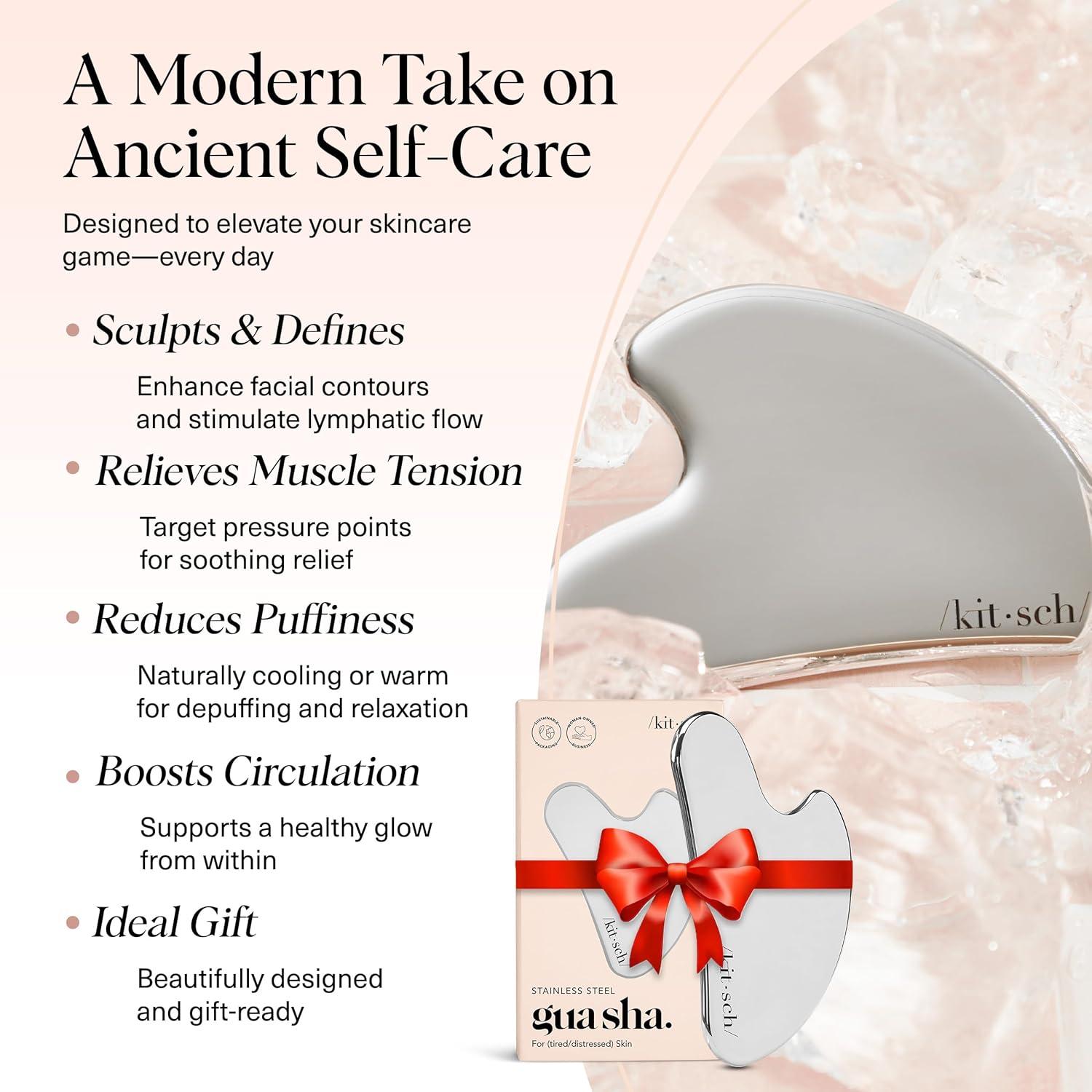 imageKitsch Stainless Steel Gua Sha Facial Tools  Lymphatic Drainage Massager for Face ampamp Chin Jawline Shaper Double Chin Reducer Guasha Tool for Face Massager Skin Care Tools  IrridescentSilver
