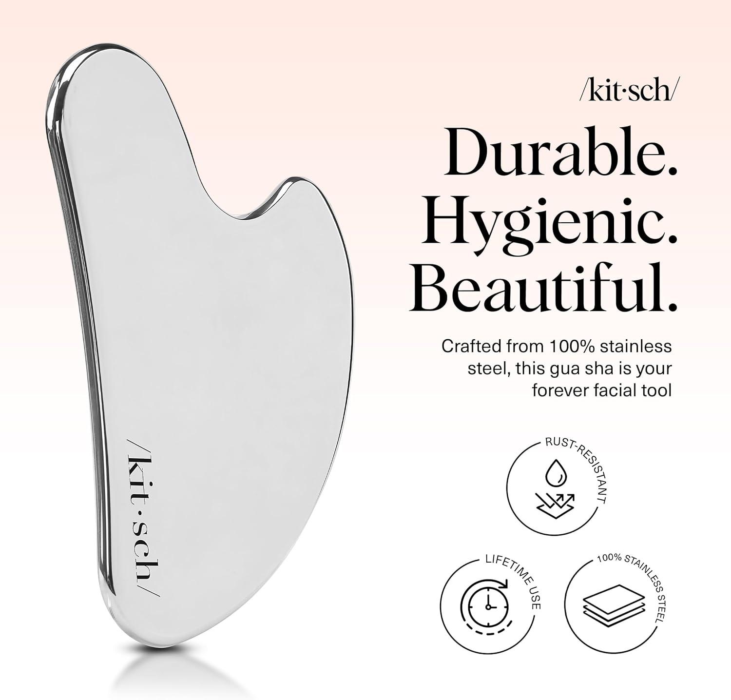 imageKitsch Stainless Steel Gua Sha Facial Tools  Lymphatic Drainage Massager for Face ampamp Chin Jawline Shaper Double Chin Reducer Guasha Tool for Face Massager Skin Care Tools  IrridescentSilver