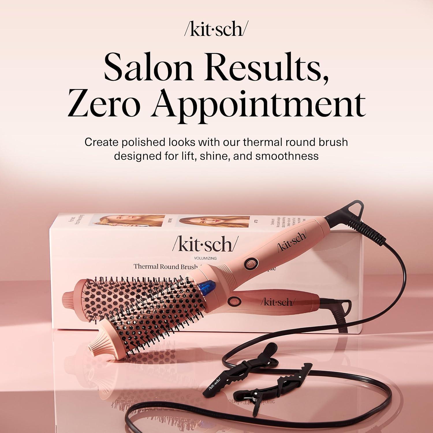 imageKitsch Thermal Brush Heated Round Brush  Barrel Hair Brush ampamp Hair Styling Tool for Smooth Blowouts Volume ampamp Shine Quick HeatUp  FrizzReducing Ceramic Tourmaline Styling for All Hair Types
