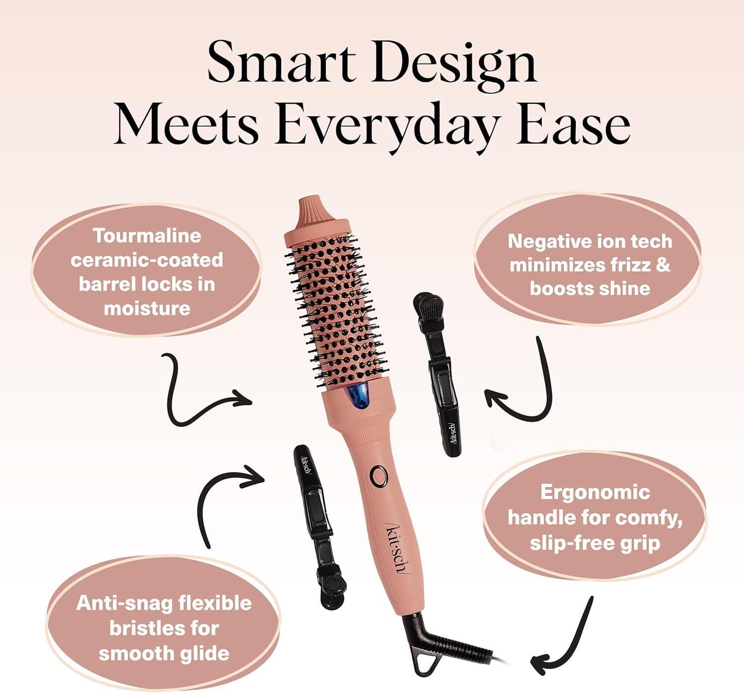 imageKitsch Thermal Brush Heated Round Brush  Barrel Hair Brush ampamp Hair Styling Tool for Smooth Blowouts Volume ampamp Shine Quick HeatUp  FrizzReducing Ceramic Tourmaline Styling for All Hair Types