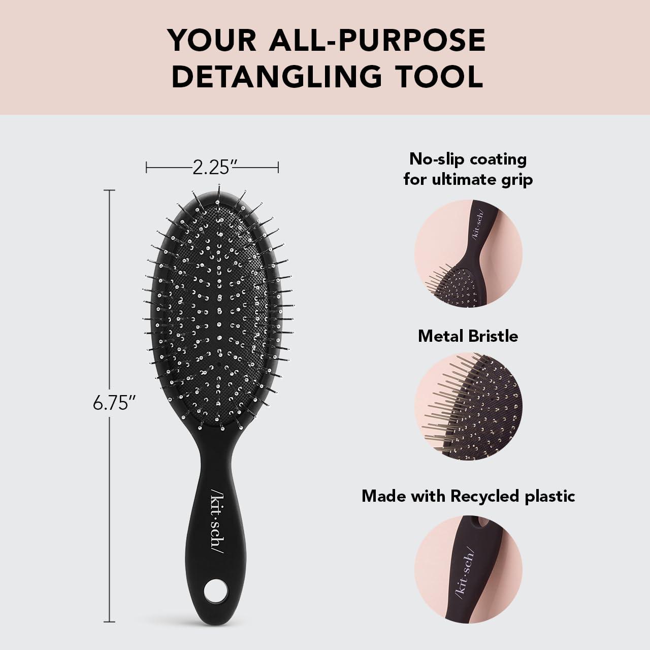 imageKitsch Wide Tooth Detangler Comb  Curved Handle for Curly Wet ampamp Thick Hair Black Shower Comb for WomenMini Travel Brush