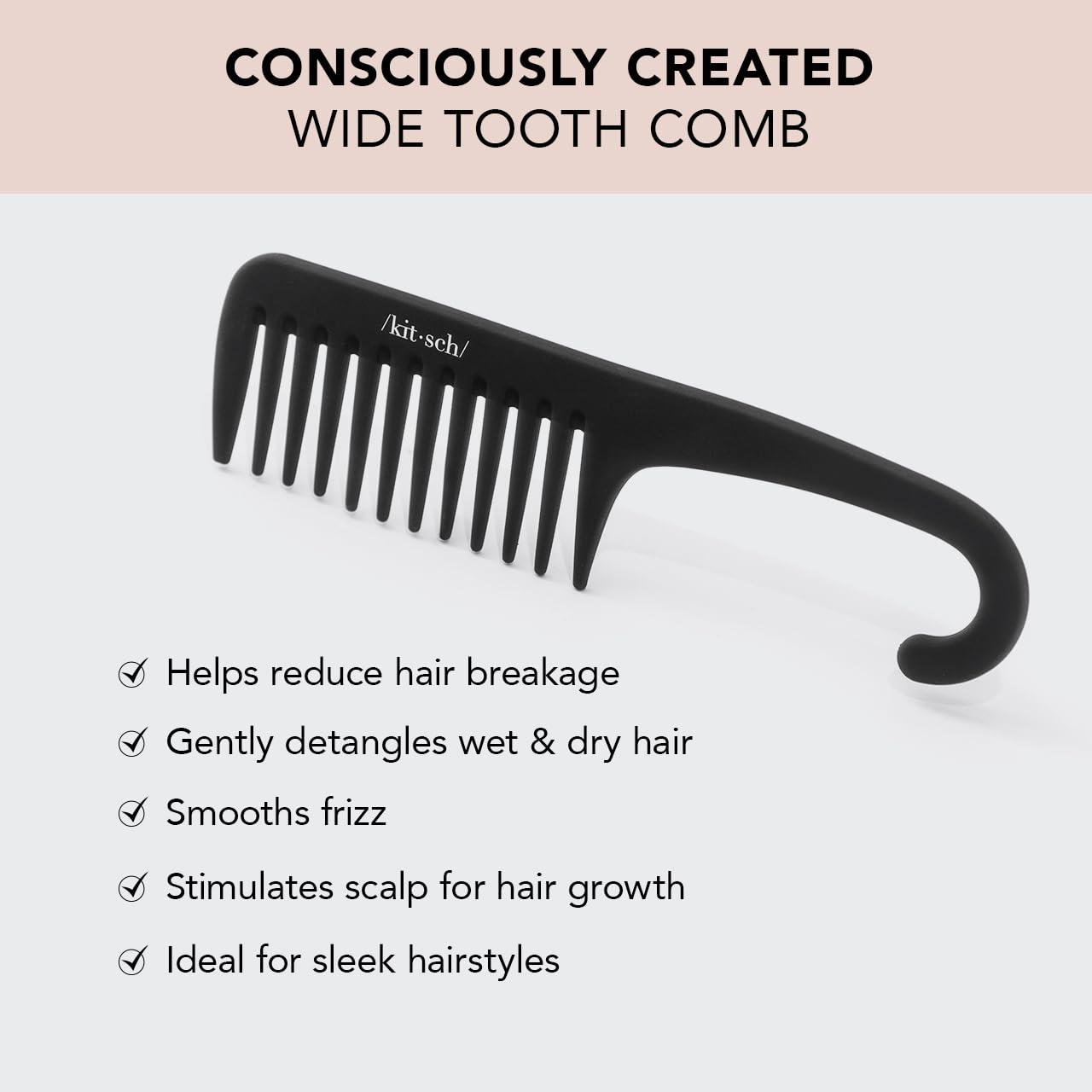 imageKitsch Wide Tooth Detangler Comb  Curved Handle for Curly Wet ampamp Thick Hair Black Shower Comb for WomenWide Tooth Comb
