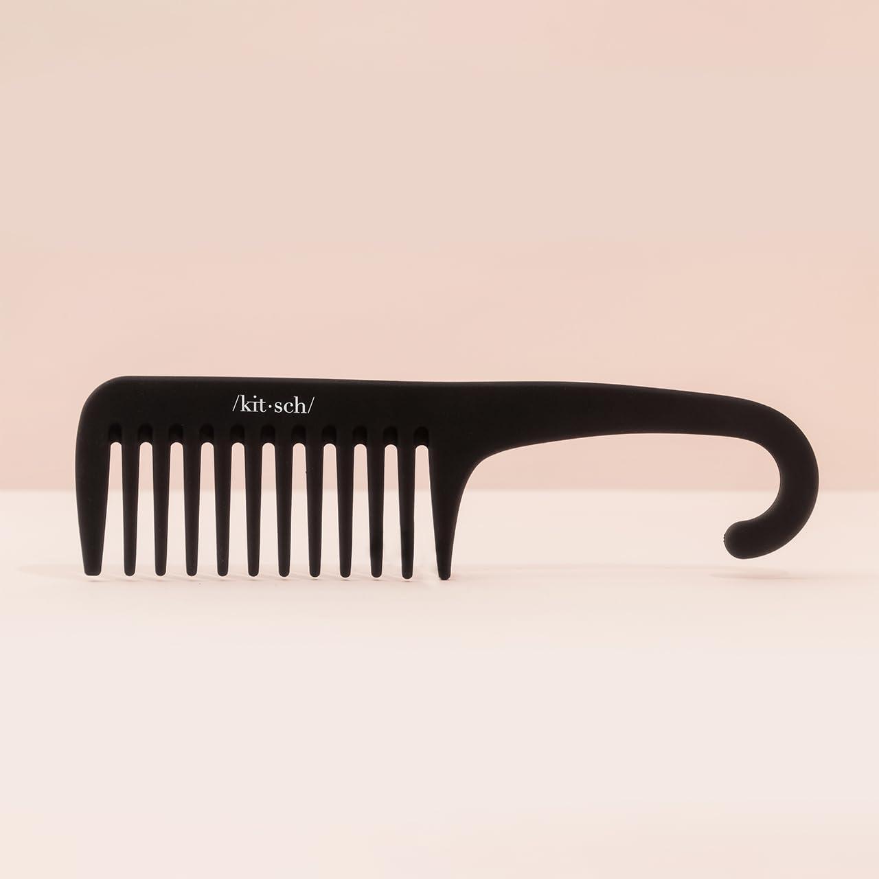 imageKitsch Wide Tooth Detangler Comb  Curved Handle for Curly Wet ampamp Thick Hair Black Shower Comb for WomenWide Tooth Comb
