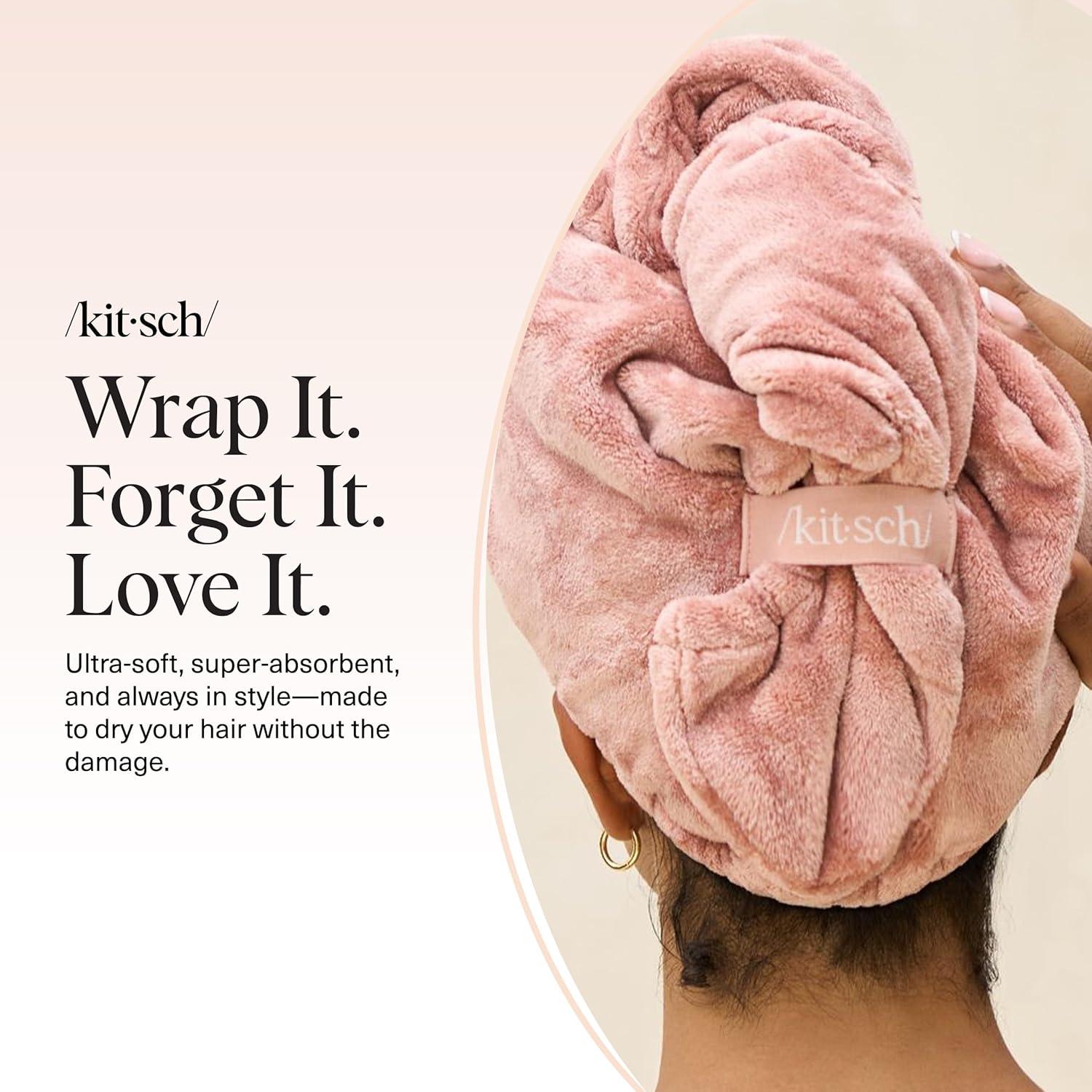imageKitsch XL Microfiber Hair Towel Wrap for Women  Ultra Absorbent Microfiber Towel for Wet Curly Long or Short Hair  Quick Dry AntiFrizz Hair Wrap  Cherry Print 40x24 inchesTerracotta