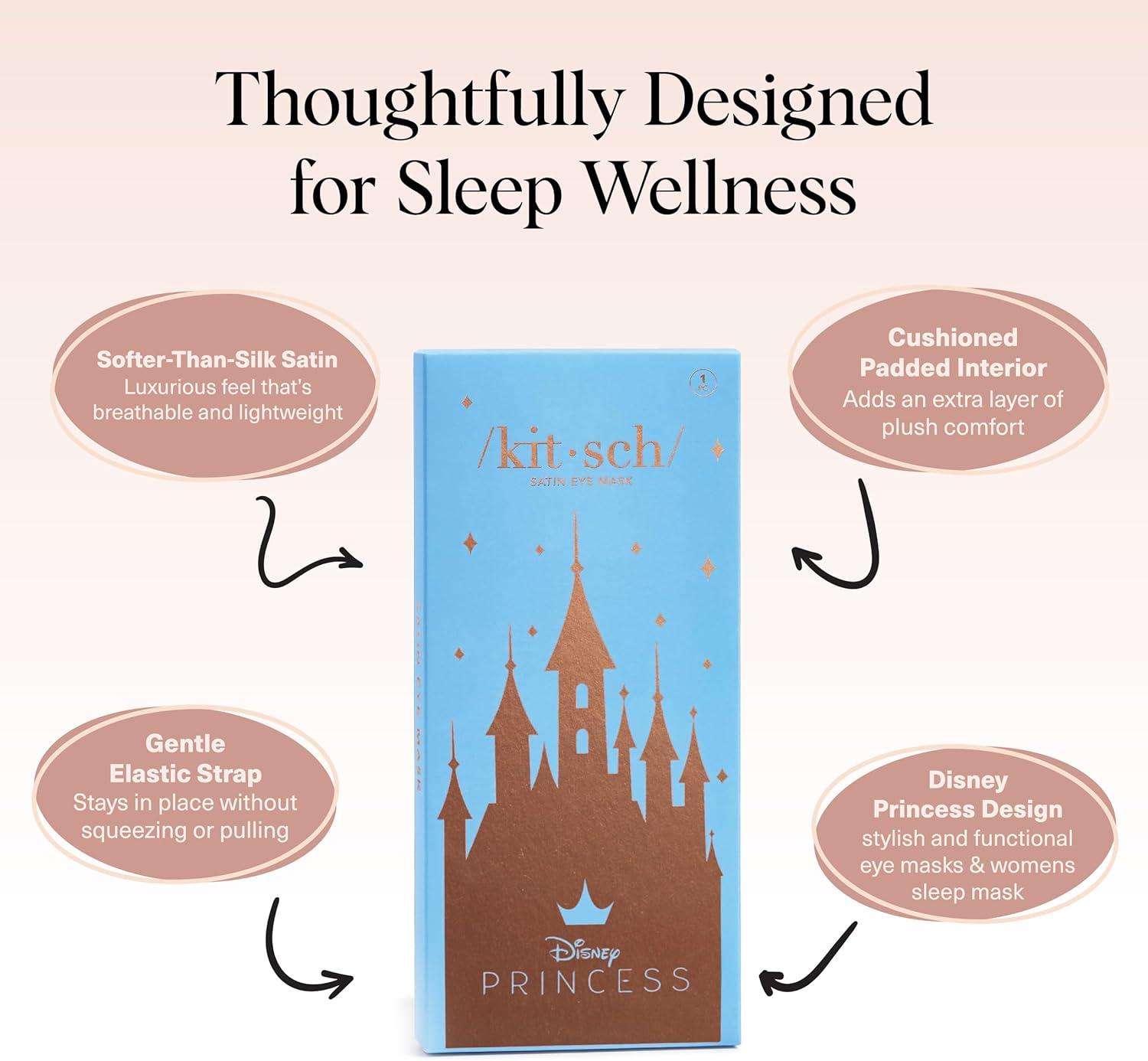 imageKitsch ampamp Disney Satin Sleep Mask  Eye Mask for Sleep Softer Than Silk Satin Sleeping Mask Blindfold and Sleep Masks for Women and Men Eye Care Travel Essentials  Princess PartyDisney Princess
