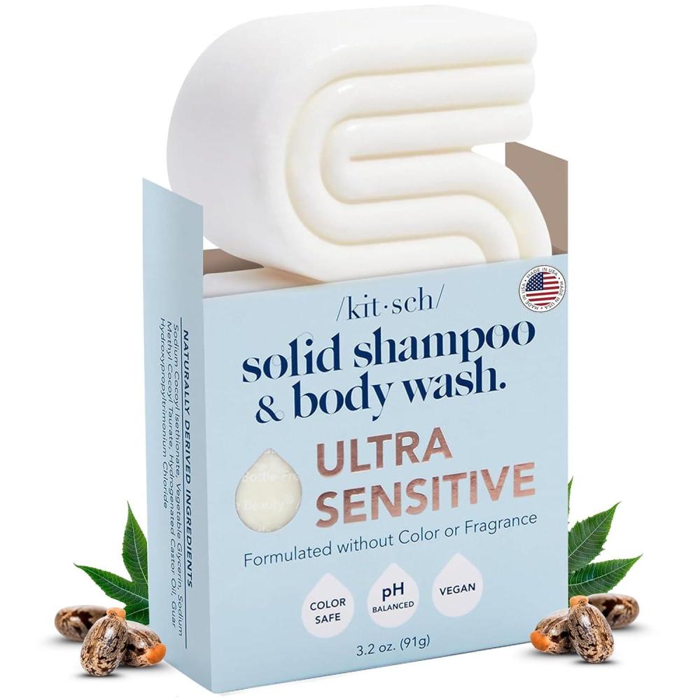 imageKitsch 2in1 Shampoo Bar and Body Wash  Ultra Sensitive Vegan ampamp Natural 5Ingredient Formula Bar Soap for Hair ampamp Body  ScentFree ParabenFree  For Sensitive Scalp ampamp Skin  32 oz
