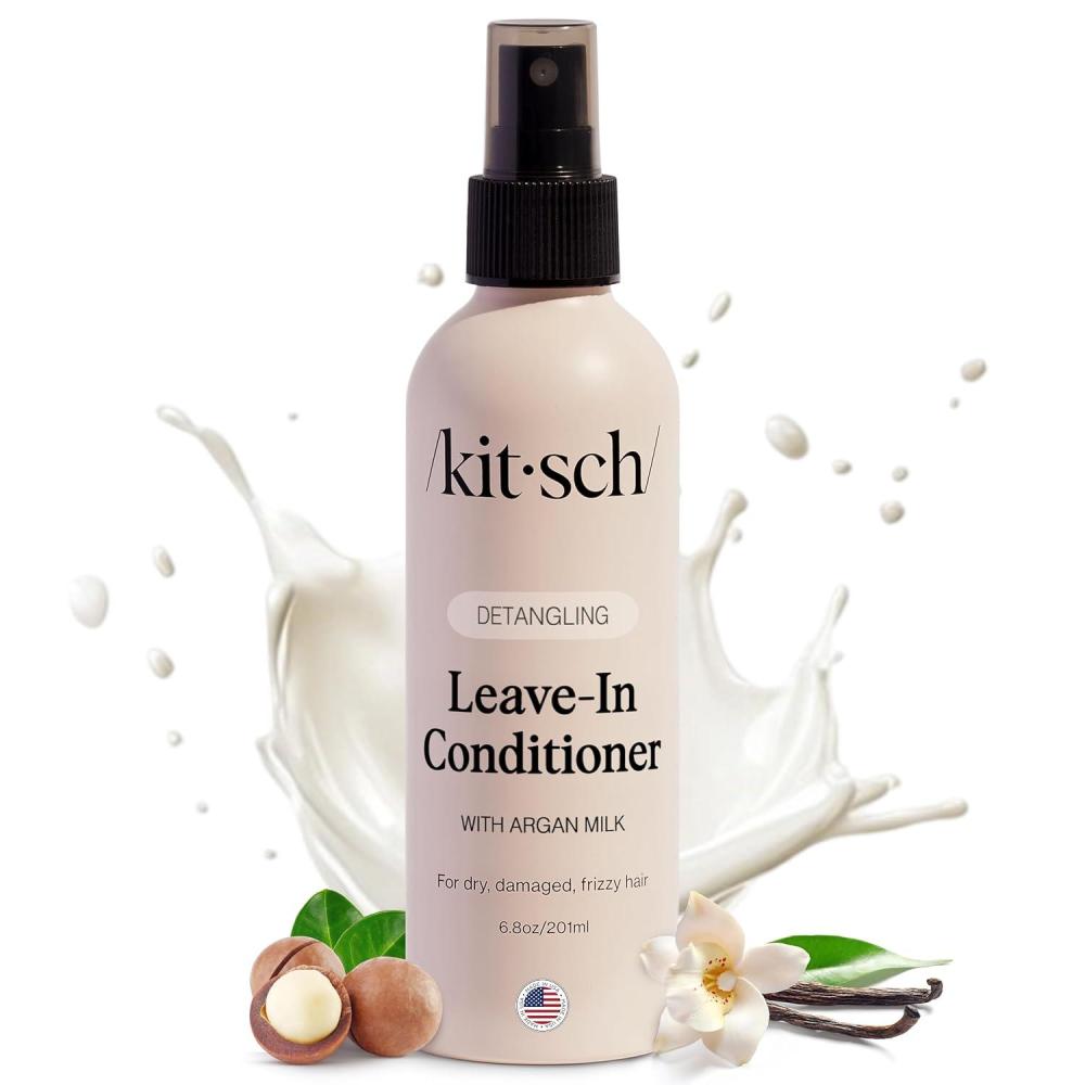 imageKitsch Argan Milk Leave In Conditioner for Curly Hair Detangler Spray for Wavy Fine Dry ampamp Damaged Hair SulfateFree Frizz Control for Women Men ampamp Kids Lightweight Moisturizer  68oz