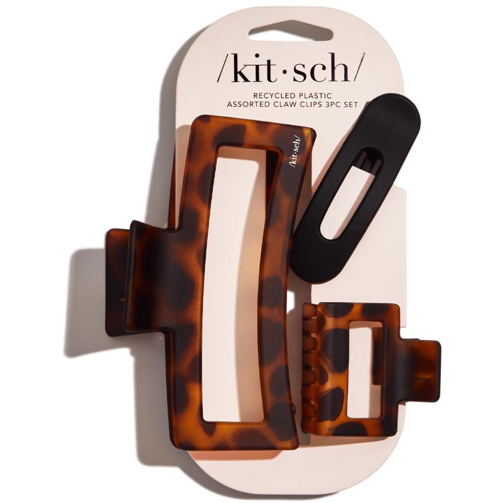 imageKitsch Assorted Hair Claw Clips Recycled Plastic Clips Large Medium and Small Sizes for Styling Thick or Thin Hair Versatile and Sustainable Hair Claws Set of 3 Black and TortoiseBlack  Tortoise Rectangle