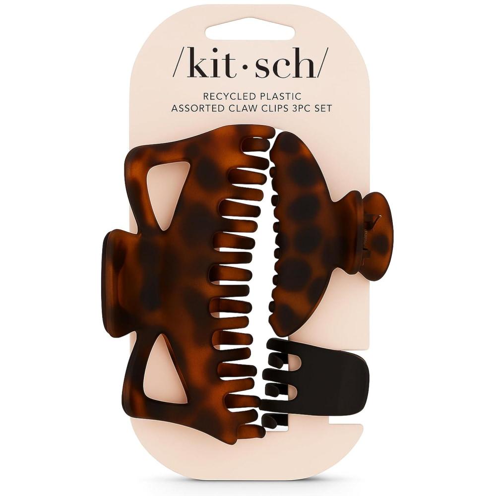 imageKitsch Assorted Hair Claw Clips Recycled Plastic Clips Large Medium and Small Sizes for Styling Thick or Thin Hair Versatile and Sustainable Hair Claws Set of 3 Black and TortoiseBlack  Tortoise Jumbo