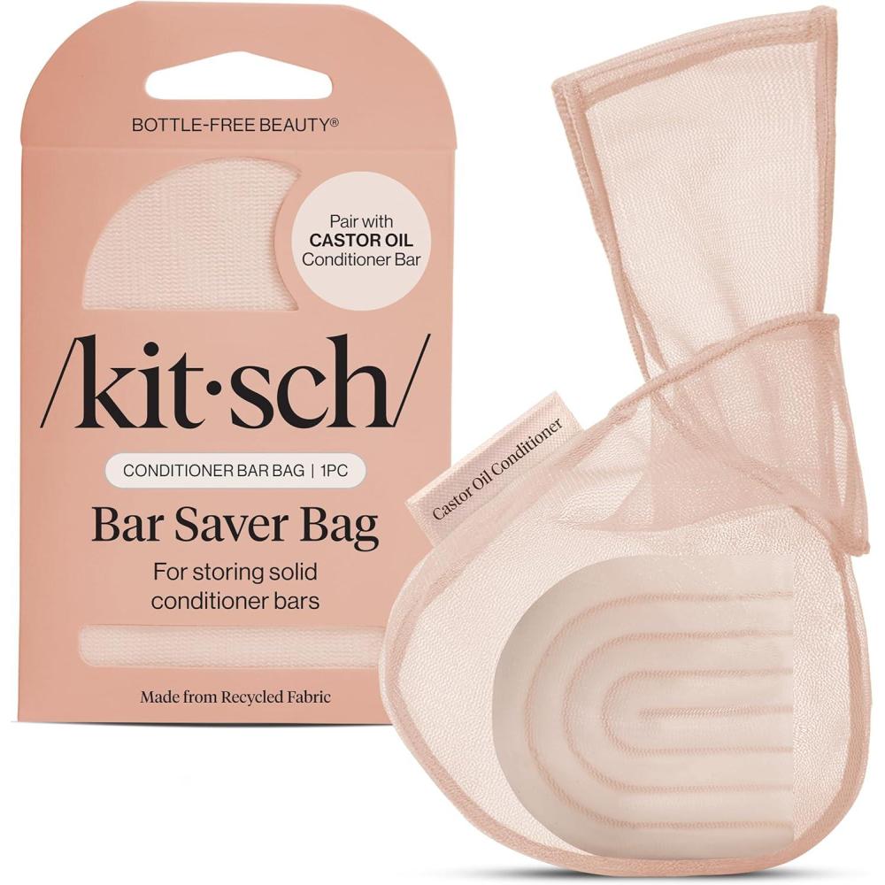 imageKitsch Bar Soap Saver Bag  Patented Mesh Bag Soap Holder for Castor Oil Shampoo Bar with Tag Identifier  Extends Use ampamp Prevents Soggy Mess  Recycled Mesh Beauty Pouch EcoFriendlyCastor Oil Conditioner Bar Bag