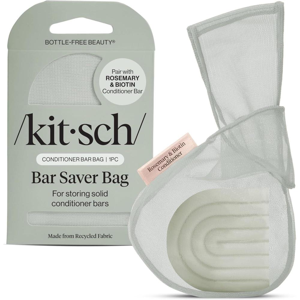 imageKitsch Bar Soap Saver Bag  Patented Mesh Bag Soap Holder for Castor Oil Shampoo Bar with Tag Identifier  Extends Use ampamp Prevents Soggy Mess  Recycled Mesh Beauty Pouch EcoFriendlyRosemary  Biotin Conditioner Bar Bag