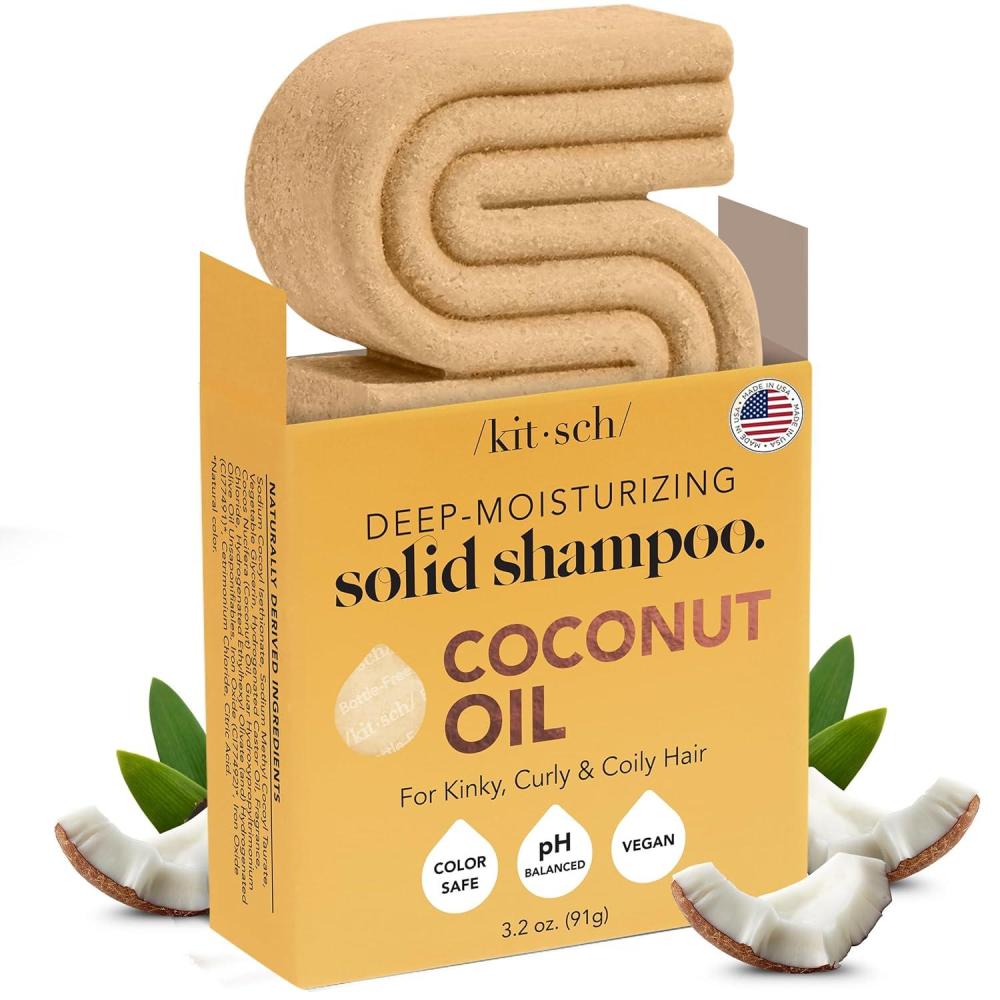 imageKitsch Coconut Oil Shampoo Bar  Hydrate ampamp Soften Dry Damaged Hair  Deep Moisturizing Curly Hair Shampoo  Safe Shampoo for Color Treated Hair  Silicone Paraben ampamp Sulfate Free  32 oz