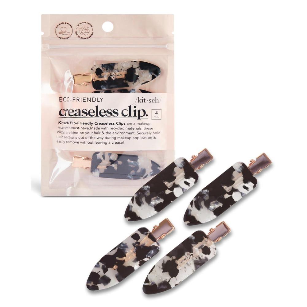 imageKitsch Creaseless Hair Clips for Women No Bend No Crease Styling Clip Elegant Makeup Hair Clips Hairstyling  Gift of Glam 2pcsBlack Terrazzo