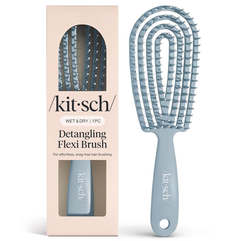 imageKitsch Detangler Brush  Flexible Curly Hair Brush for Women Men ampamp Kids  Detangling Hairbrush with Bendable Frame and UltraSmooth Bristles for Wet or Dry Strands  Soft VioletHaze Blue